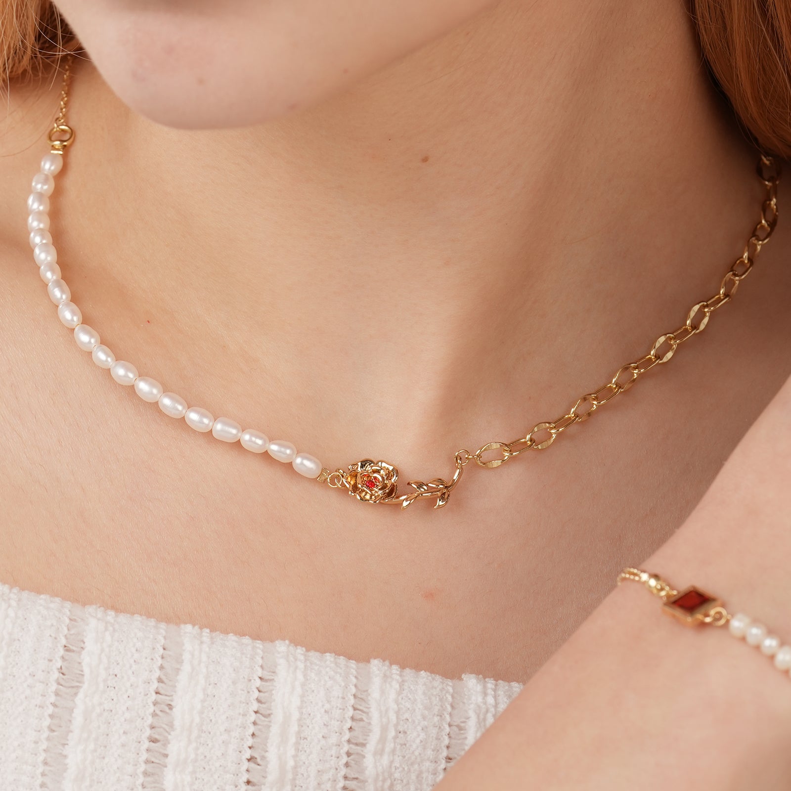 Personalized Natural Freshwater Pearl Birthstone Flower Necklace