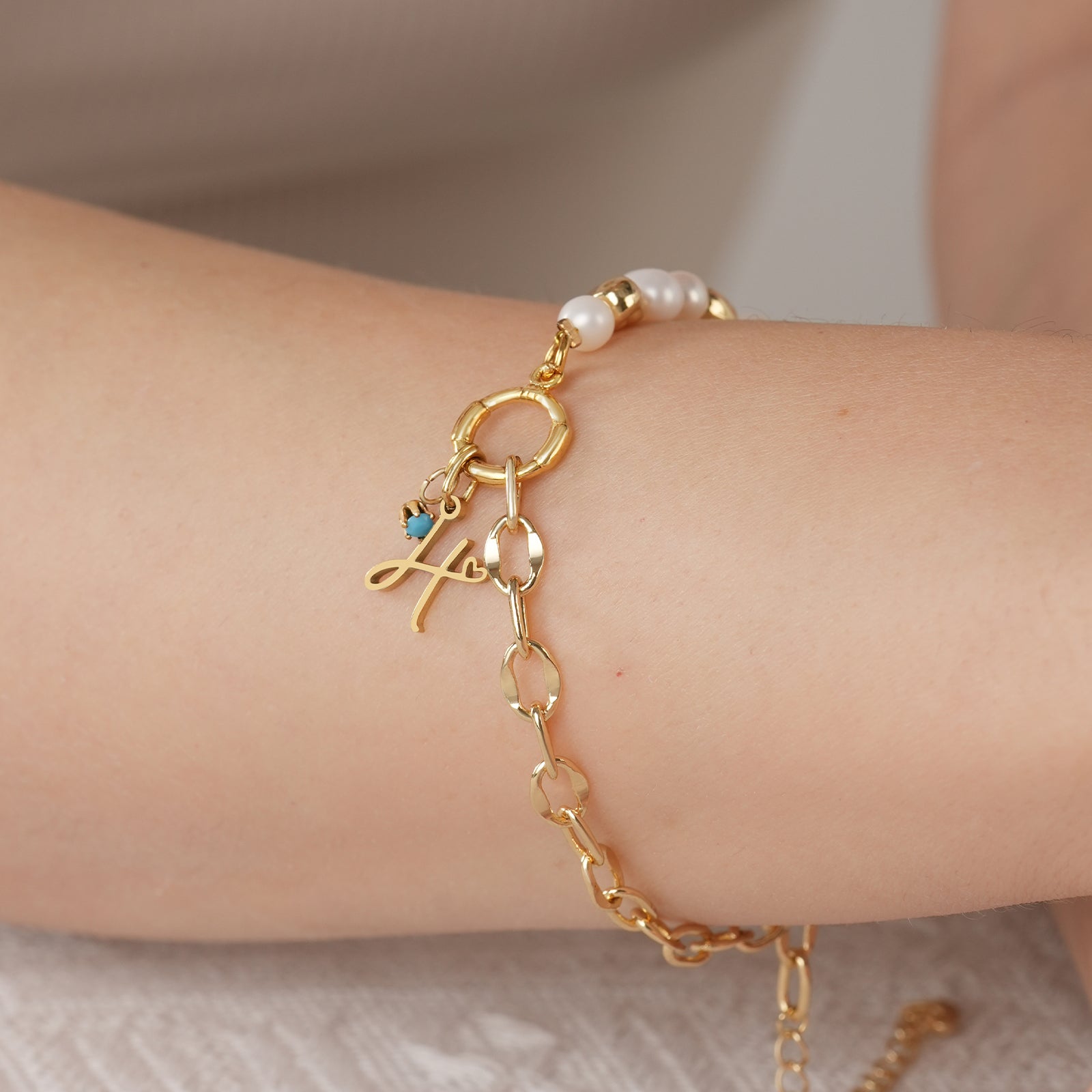 Freshwater Pearl Paperclip Personalized Birthstone and Initial Bracelet