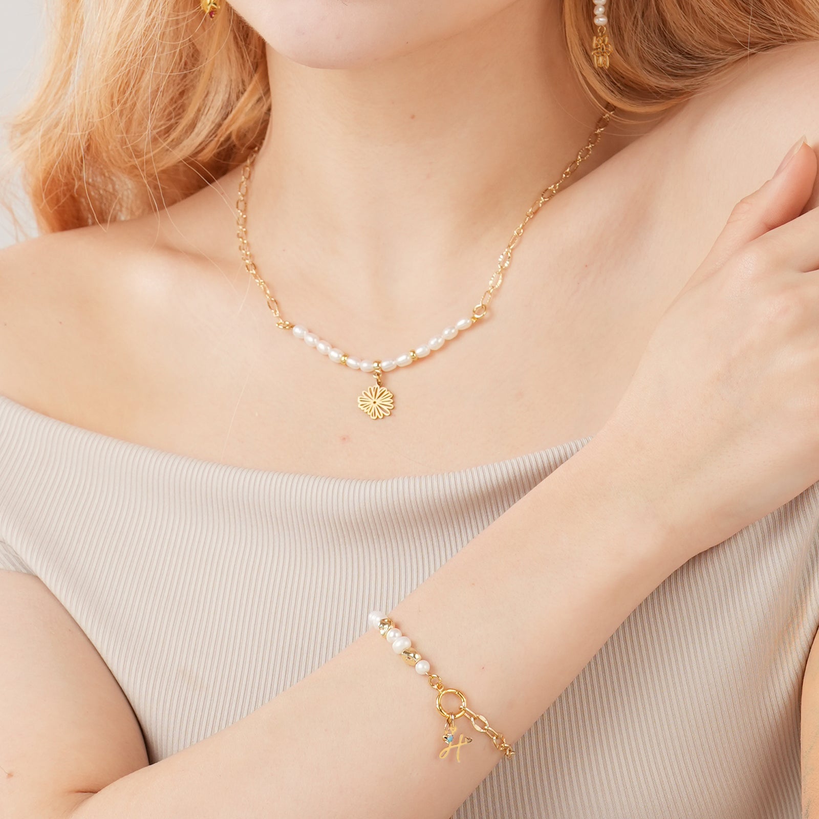 Freshwater Pearl Paperclip Personalized Birthstone and Initial Bracelet