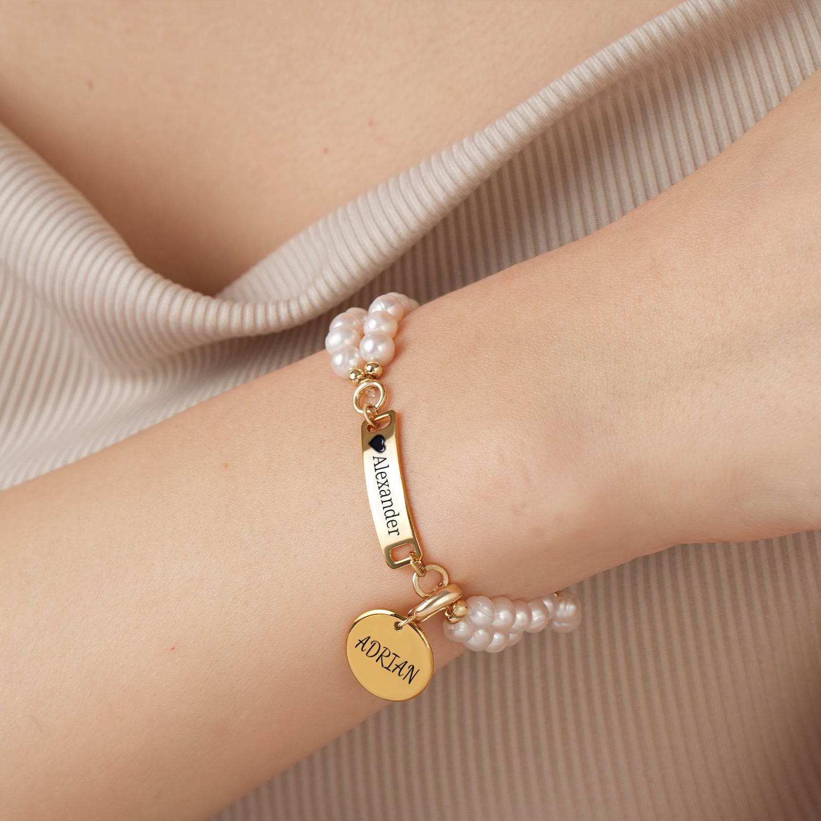 AAA White Freshwater Pearl Personalised Name Bar Strand Charm Pearl Bracelet