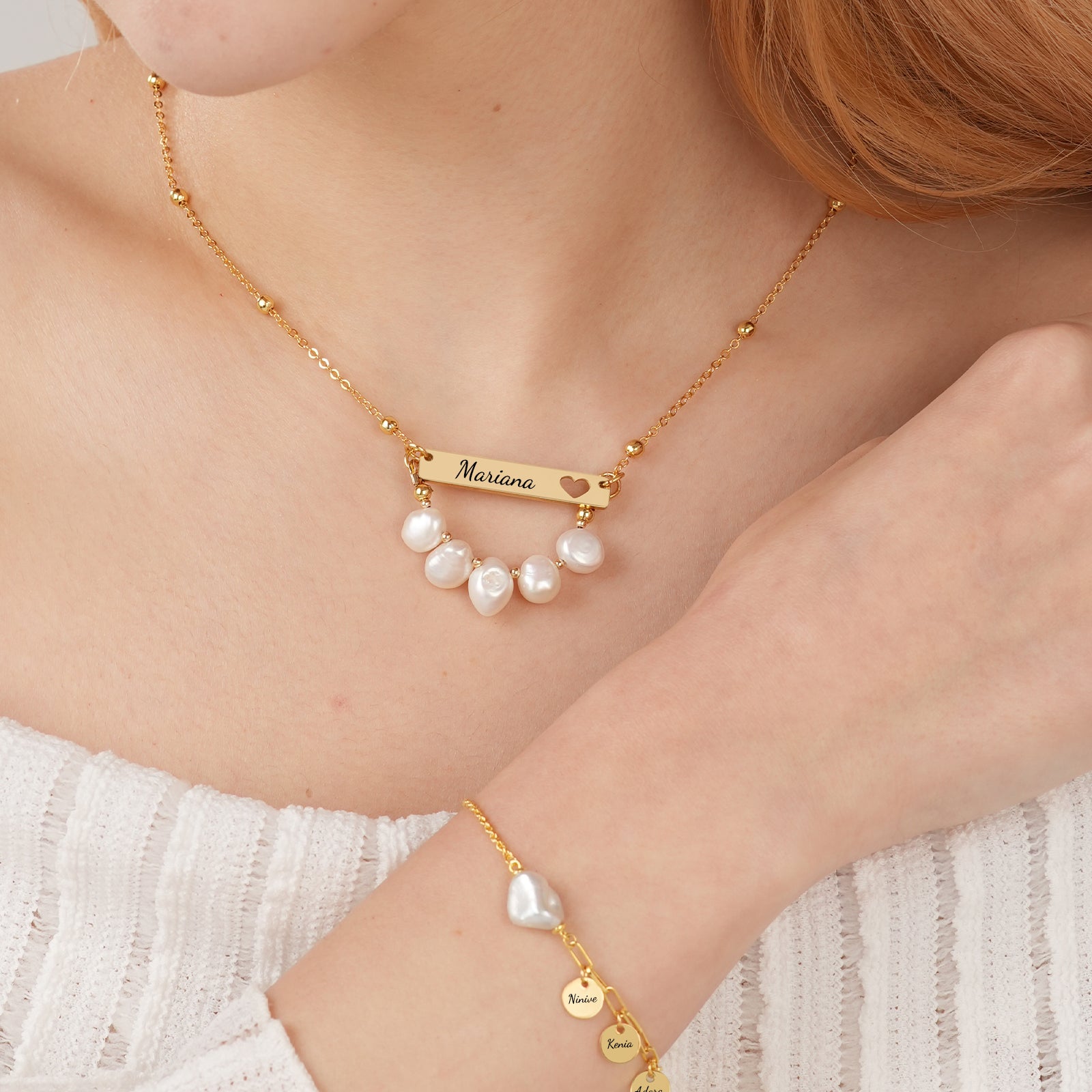 Natural Freshwater Pearl Personalized Name Bar Necklace