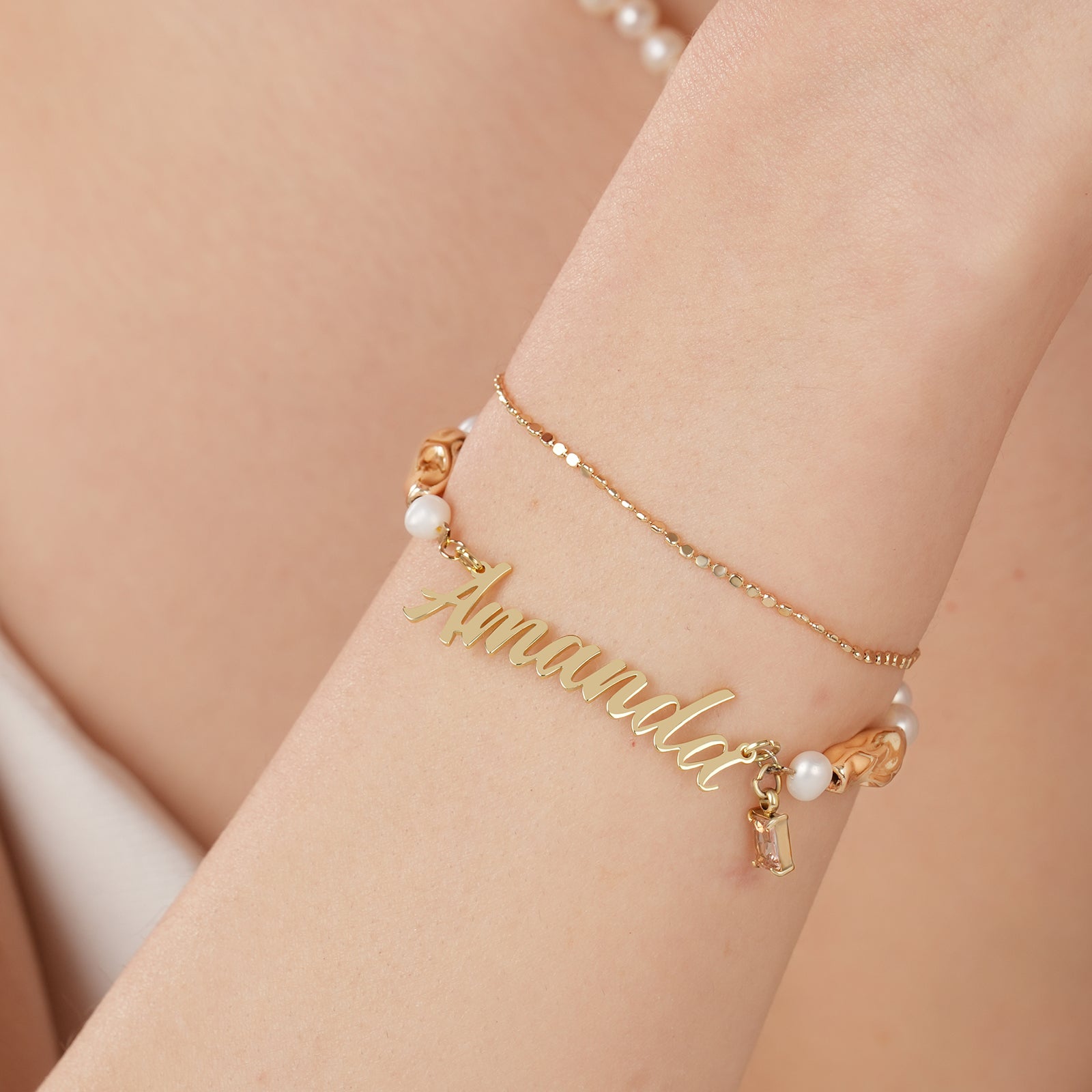 Natural Freshwater Pearl Double Layer Personalized Name Birthstone Bracelet