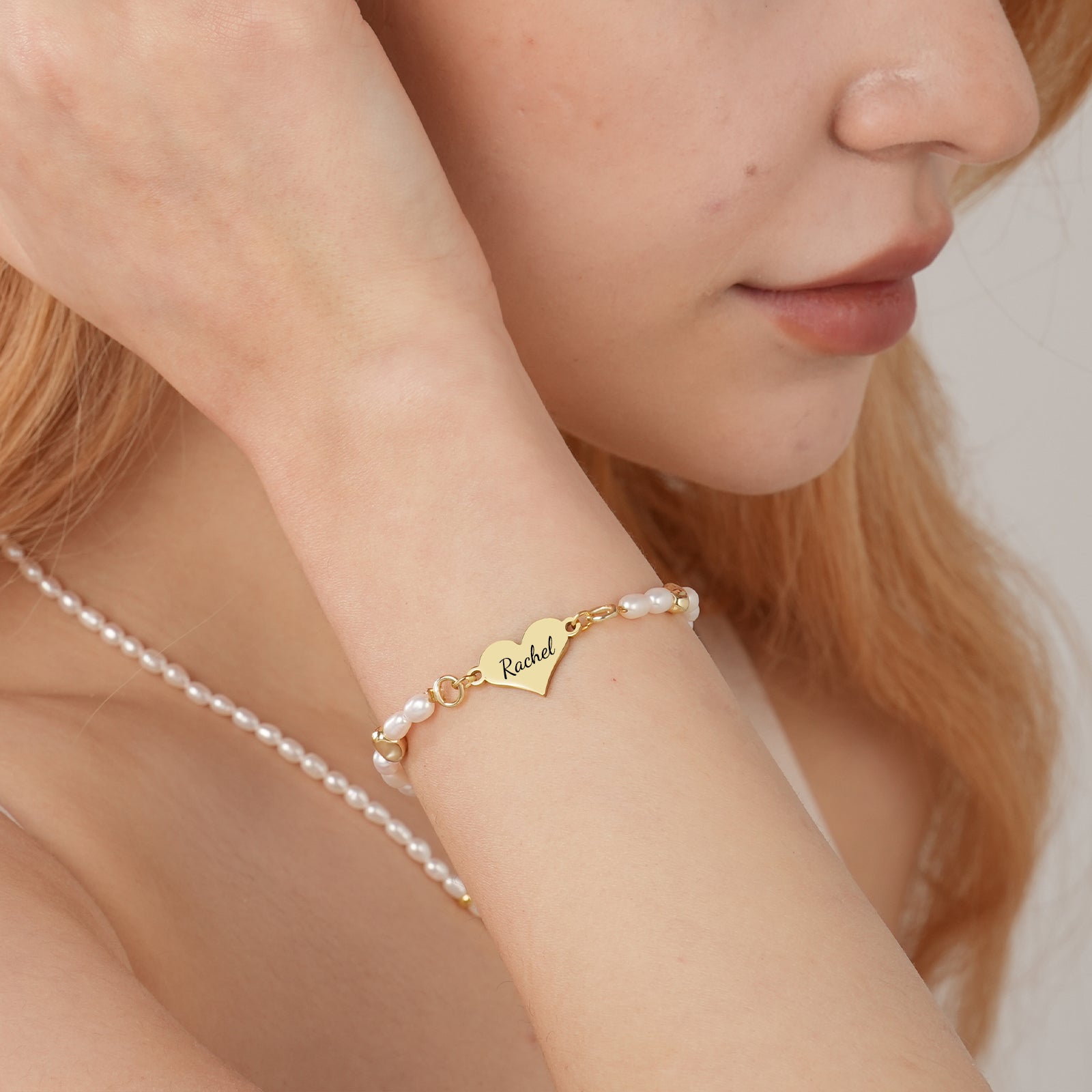 Engravable Heart Natural Freshwater Pearl Bracelet
