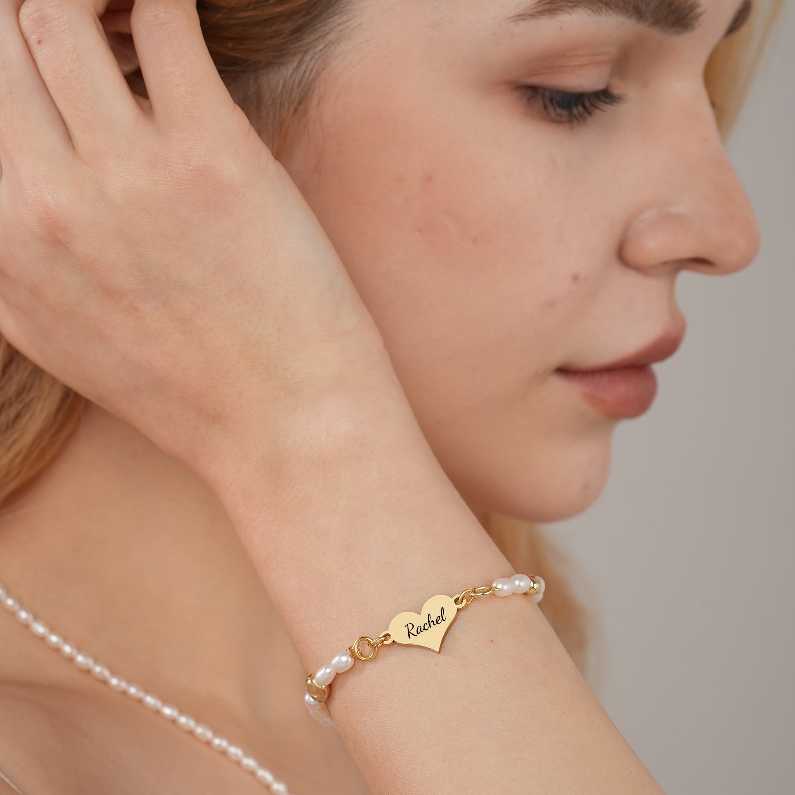 Engravable Heart Natural Freshwater Pearl Bracelet