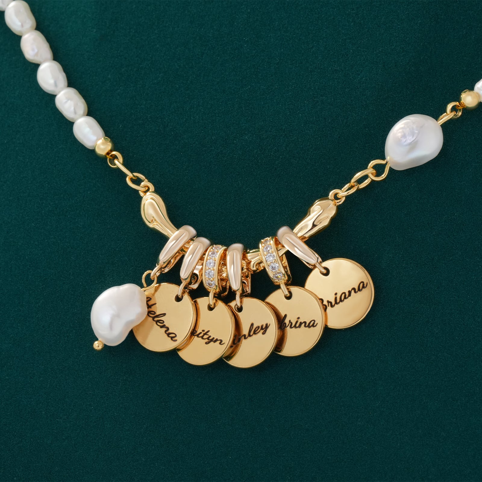 Personalized Family Name Disc Pendant - Natural Freshwater Baroque Pearl Necklace