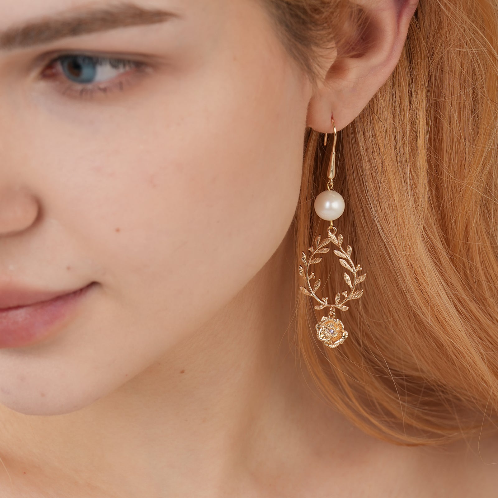 Natural Freshwater Pearls Personalized Birthstone and Birth Flower Wreath Earrings