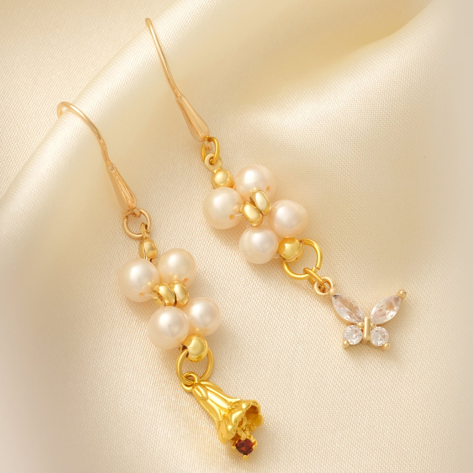 Natural Freshwater Pearls Personalized Birthday Flower Butterfly Dangle Earrings