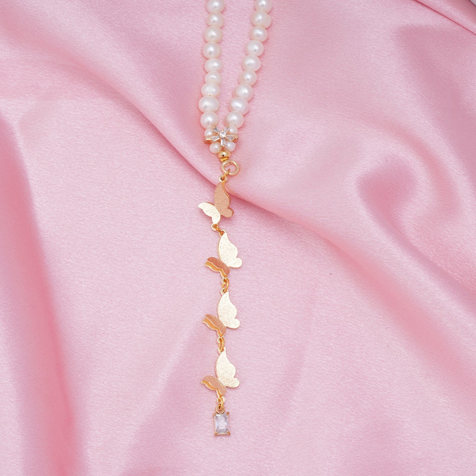 Personalized Birthstone Necklace - 7.5-8mm Natural Freshwater Pearl Butterfly Pendant Necklace
