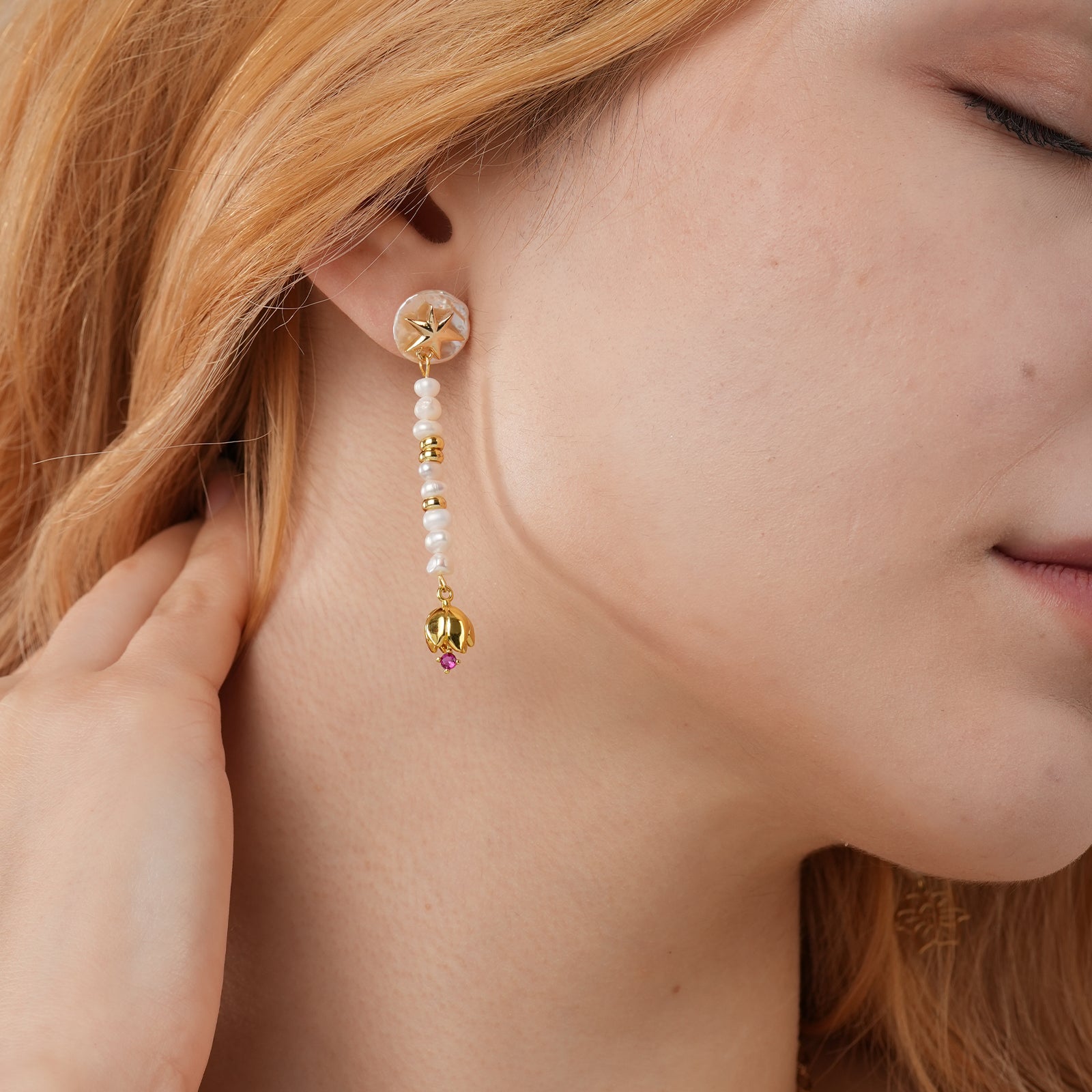 Natural Freshwater Pearls Personalized Birthday Flower Dangle Earrings