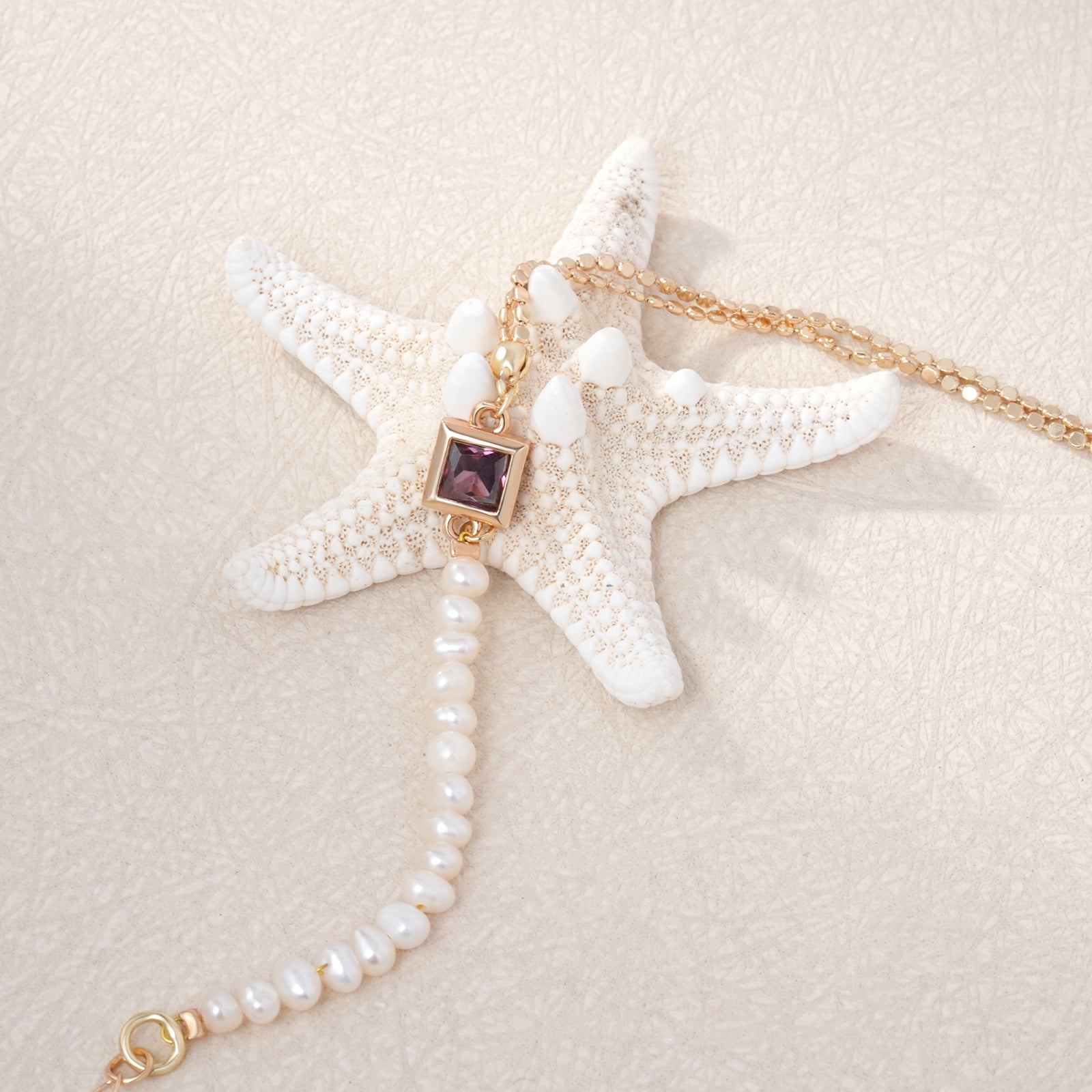 Freshwater Pearl 14K Gold Double Chain Personalized Birthstone Bracelet