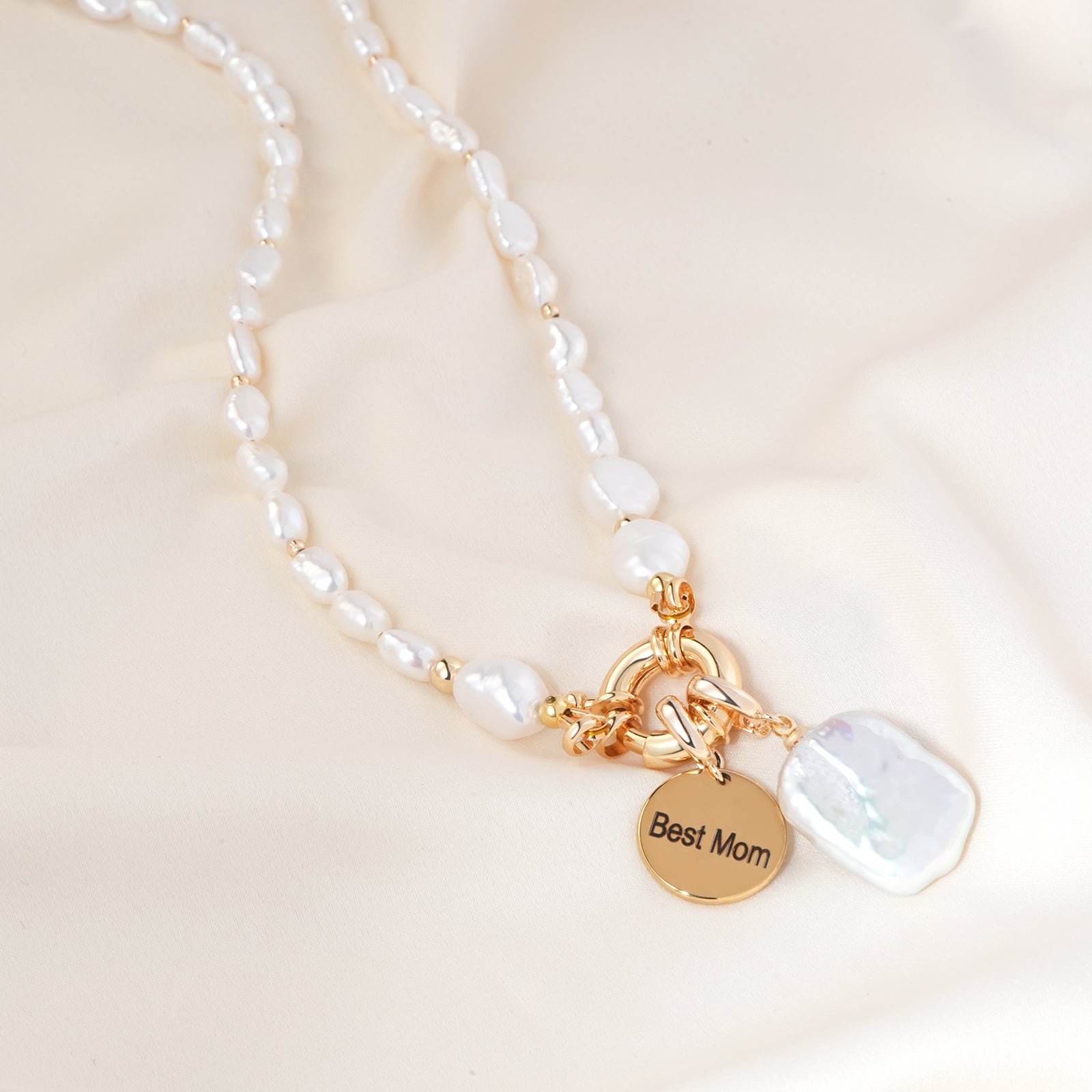 Personalized Baroque Pearl Necklace with Custom Name Disc