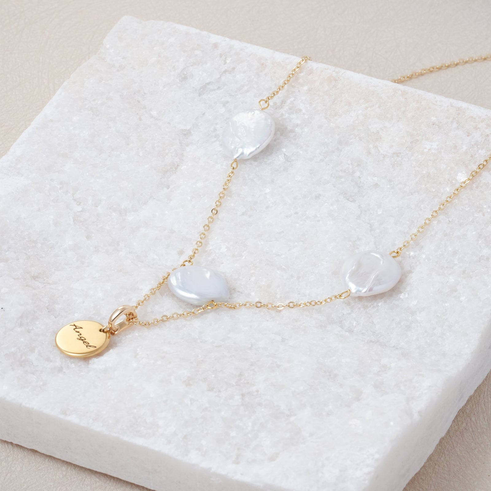Baroque Pearl Personalized Name Disc Pendant Necklace