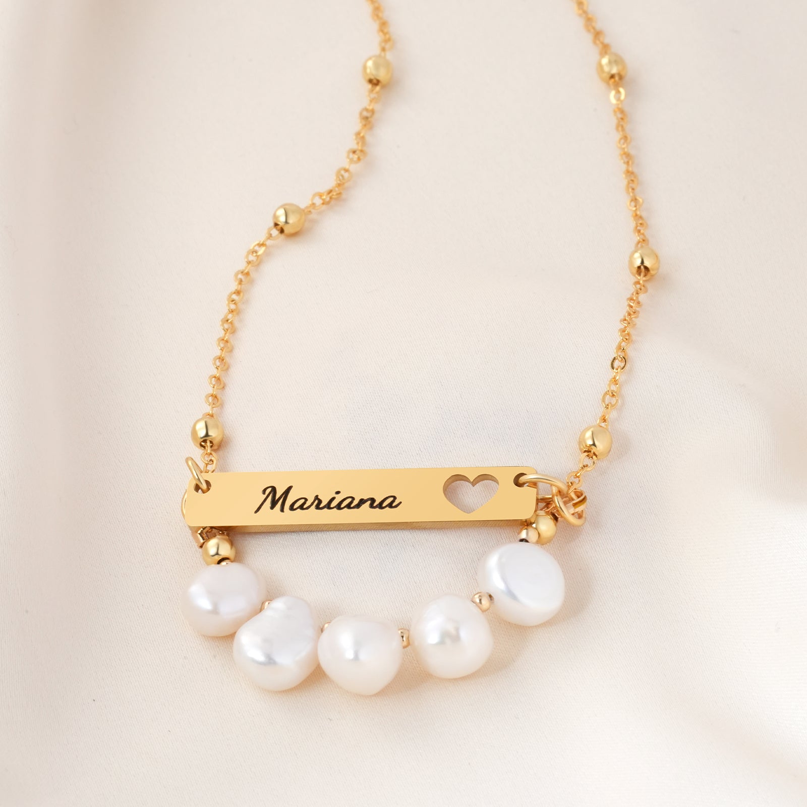Natural Freshwater Pearl Personalized Name Bar Necklace