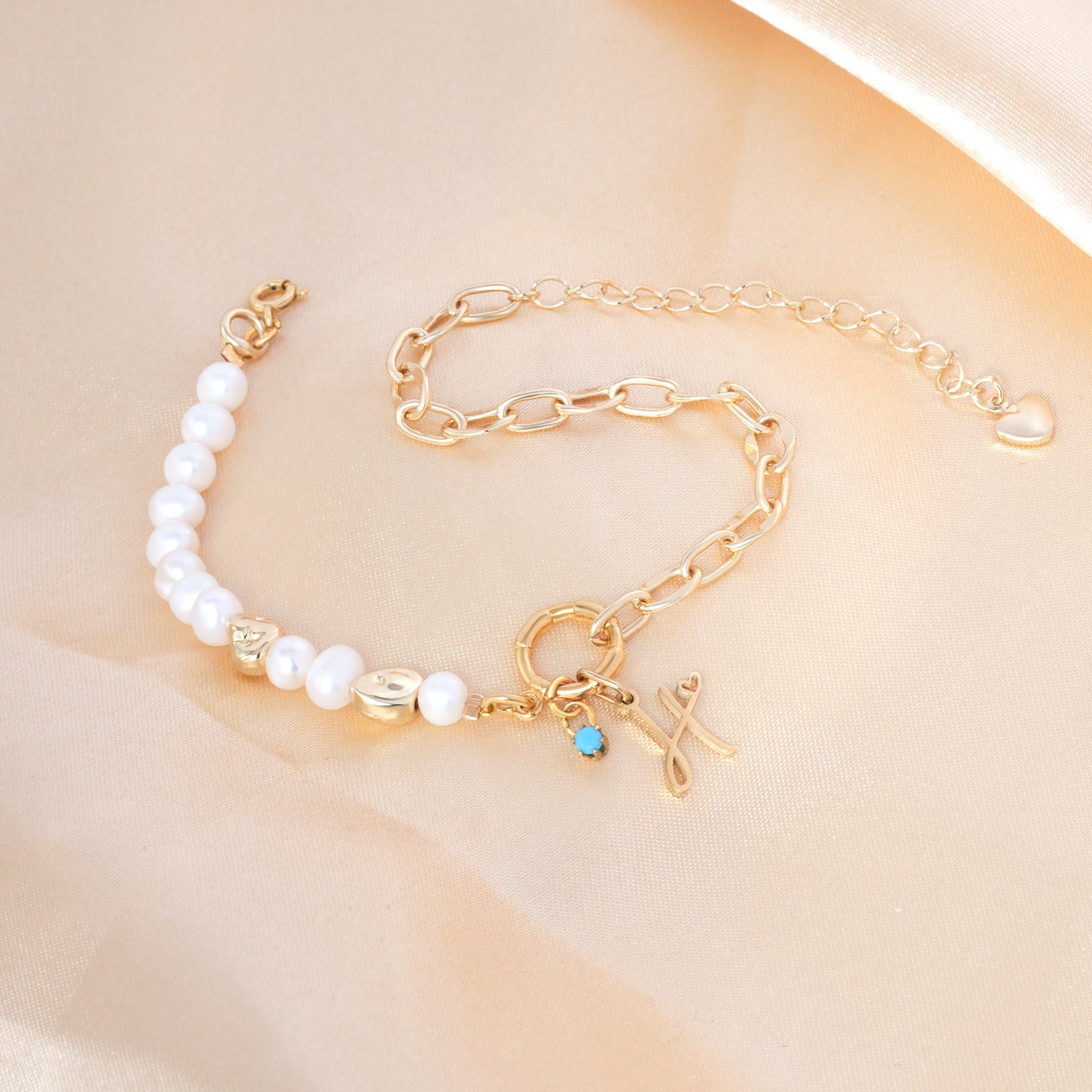 Freshwater Pearl Paperclip Personalized Birthstone and Initial Bracelet