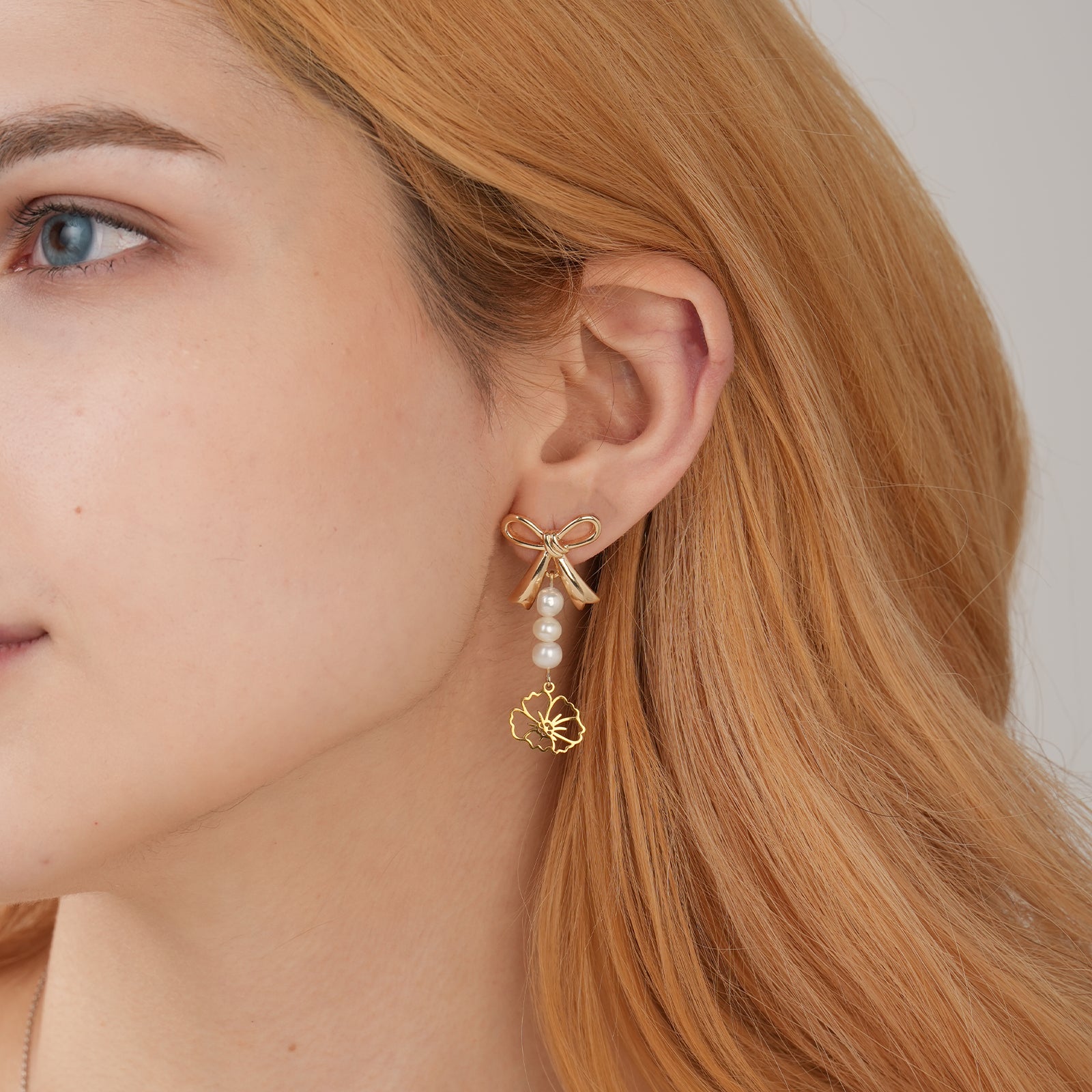 Personalized Birthstone & Birth Flower Earrings - Natural Freshwater Pearl Bow Drop Earrings
