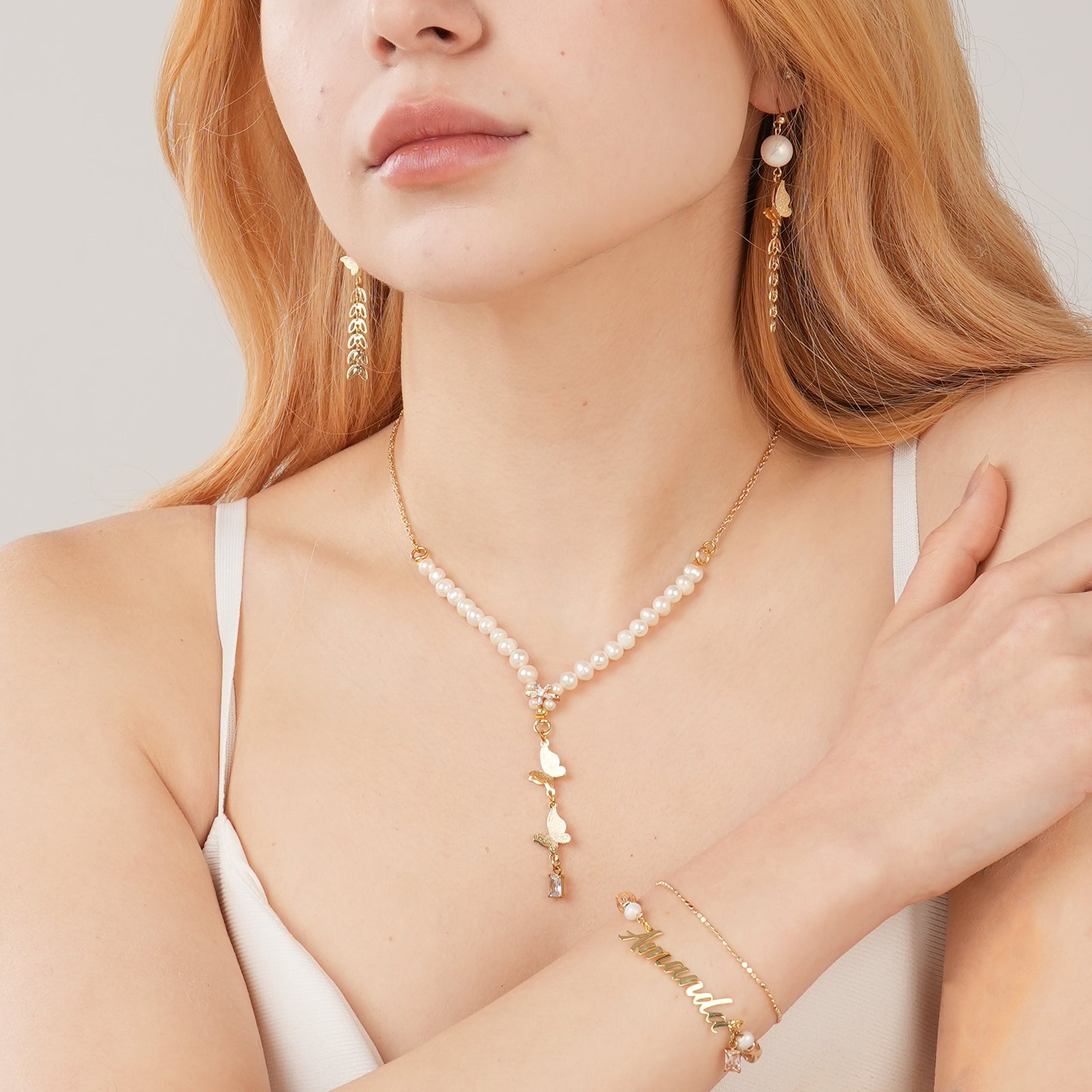 Personalized Birthstone Necklace - 7.5-8mm Natural Freshwater Pearl Butterfly Pendant Necklace