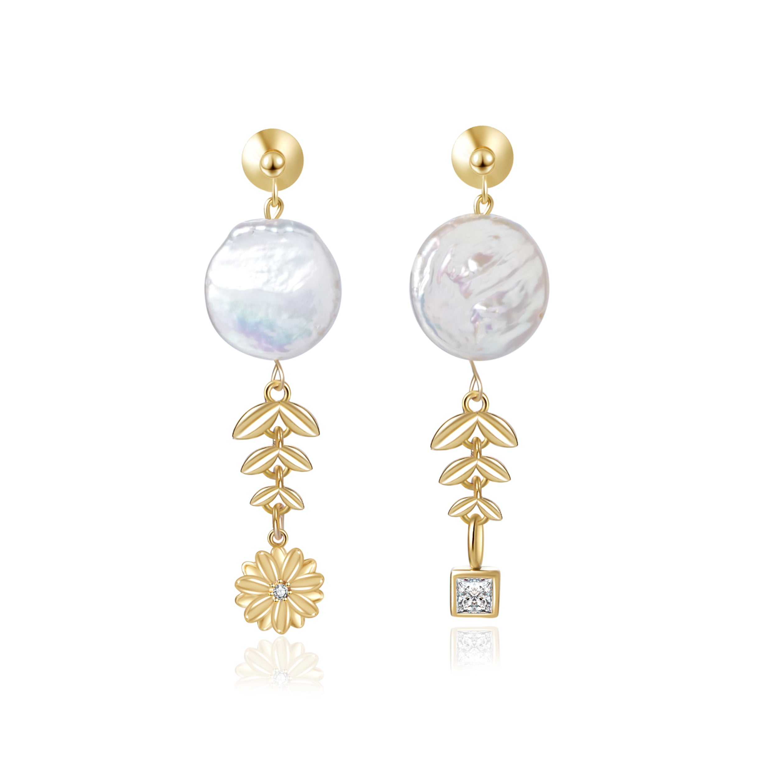 Natural Freshwater Baroque Pearls Personalized Birthstone and Birth Flower Dangle Earrings