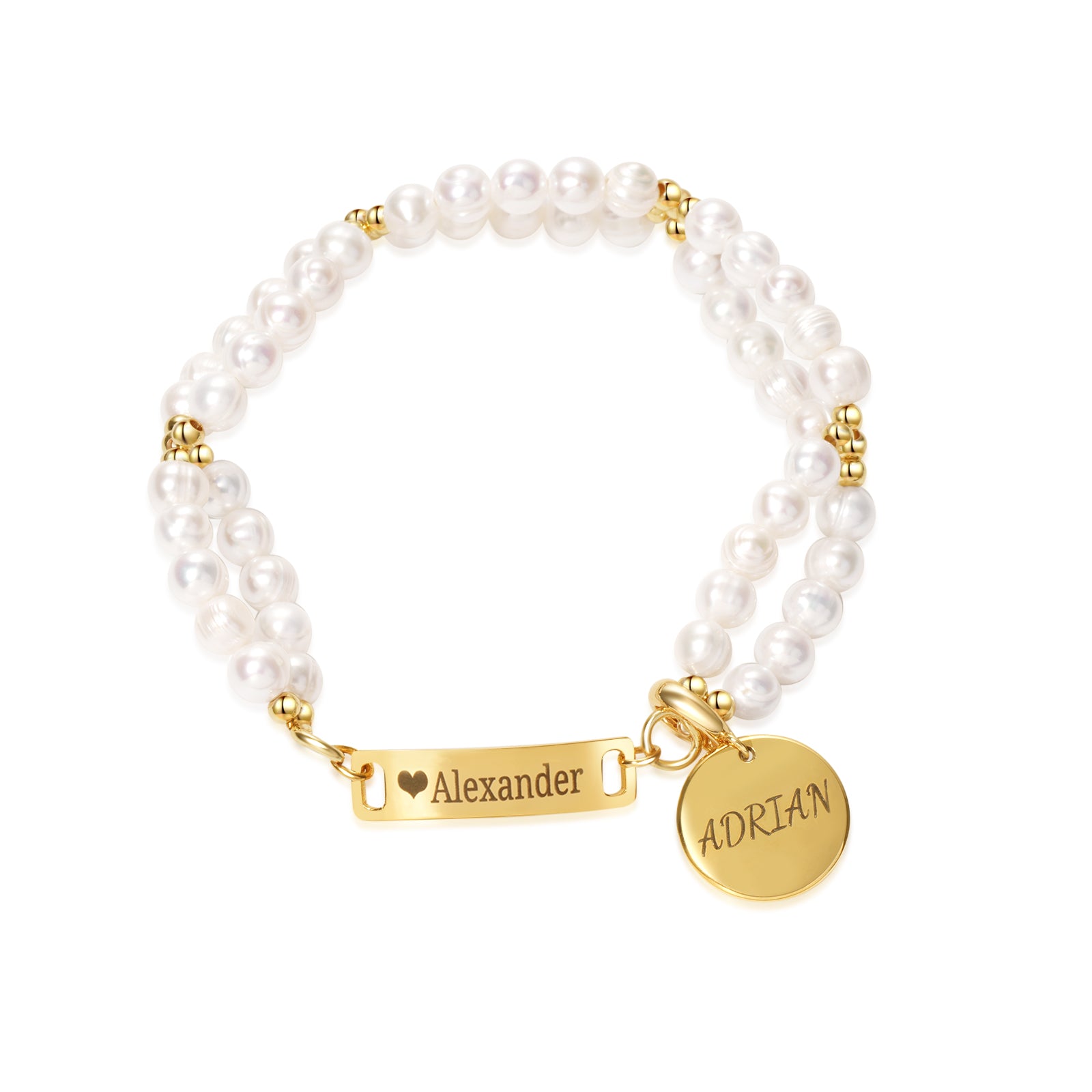 AAA White Freshwater Pearl Personalised Name Bar Strand Charm Pearl Bracelet