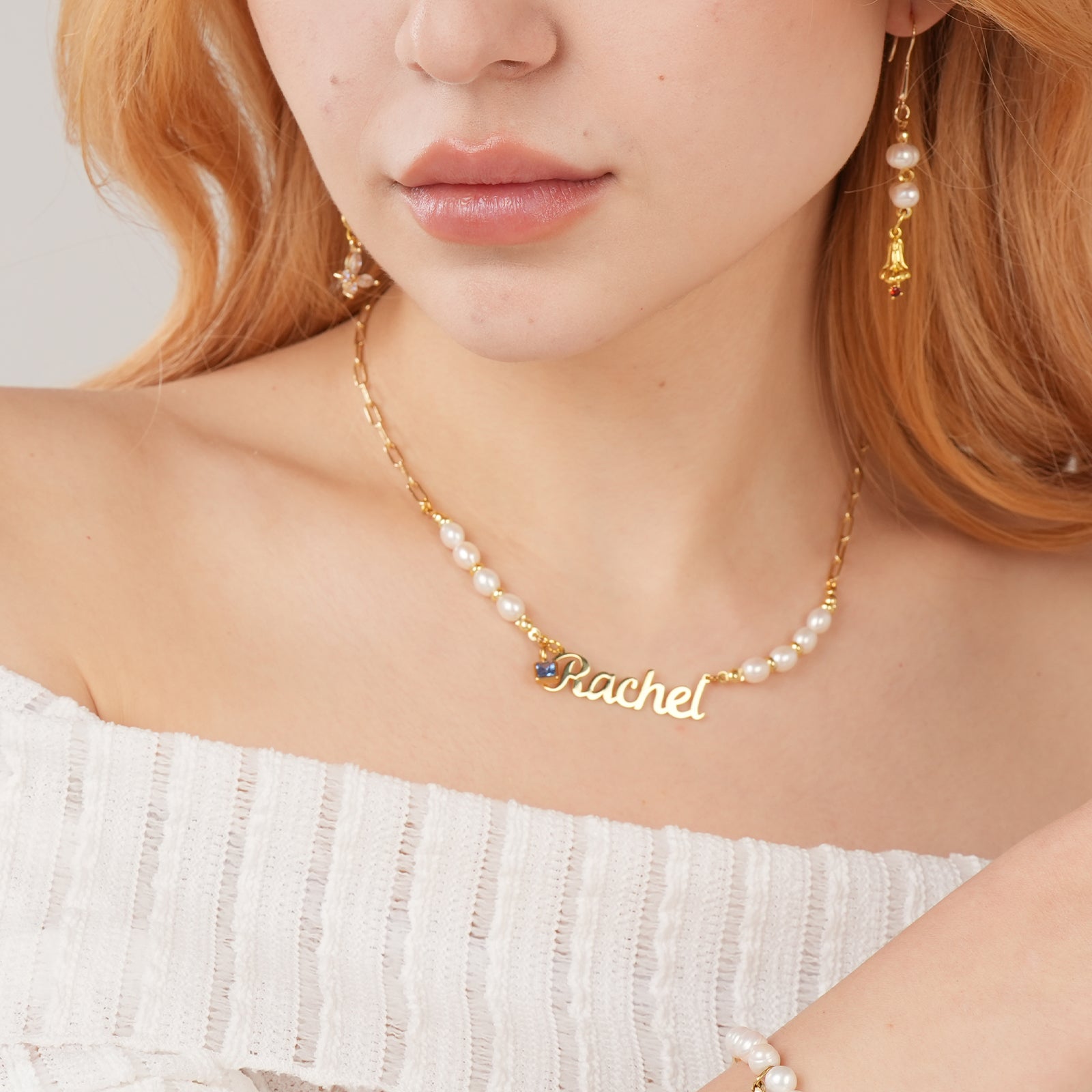 Personalized Name and Birthstone Necklace - 5.5-6mm Natural Freshwater Pearl Necklace