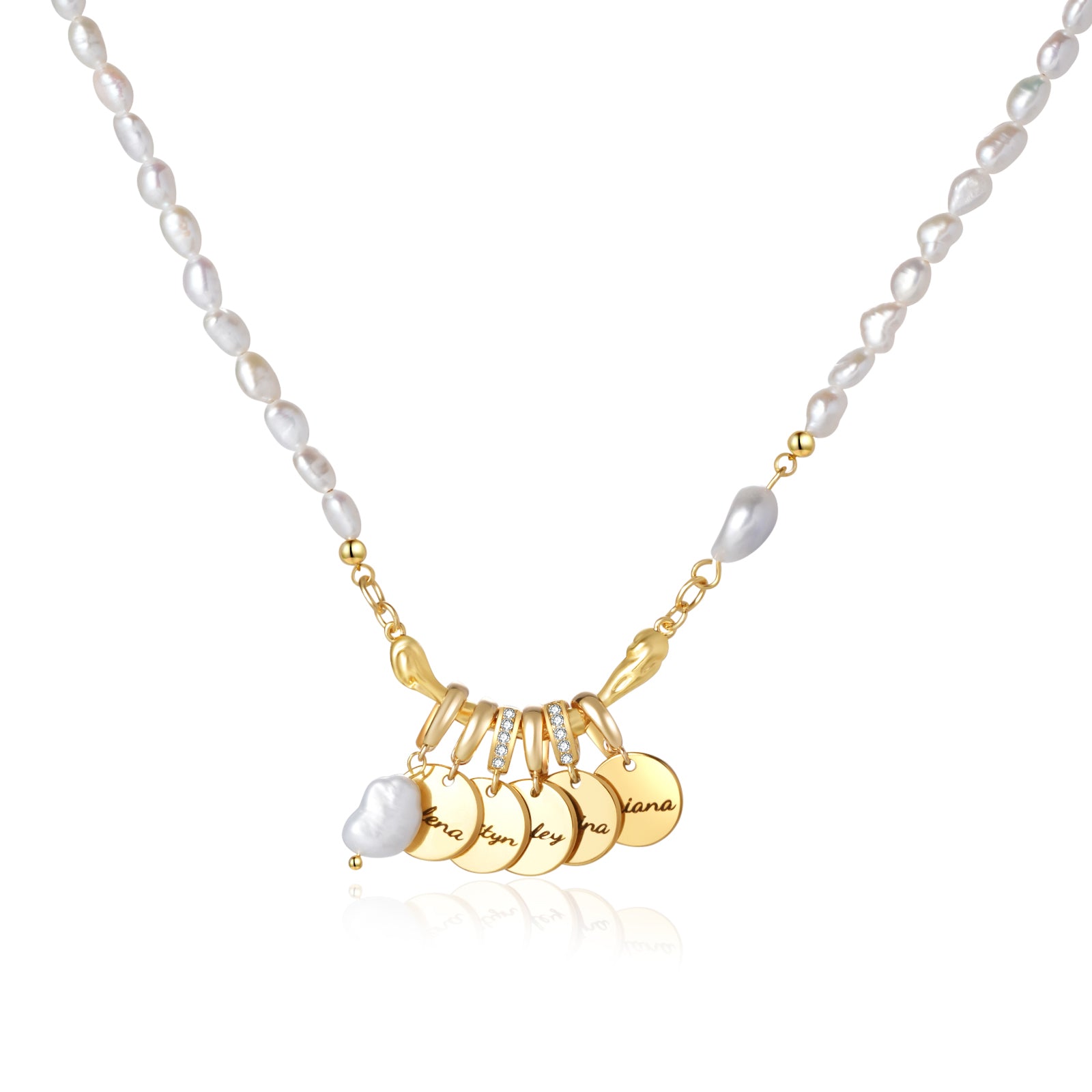 Personalized Family Name Disc Pendant - Natural Freshwater Baroque Pearl Necklace