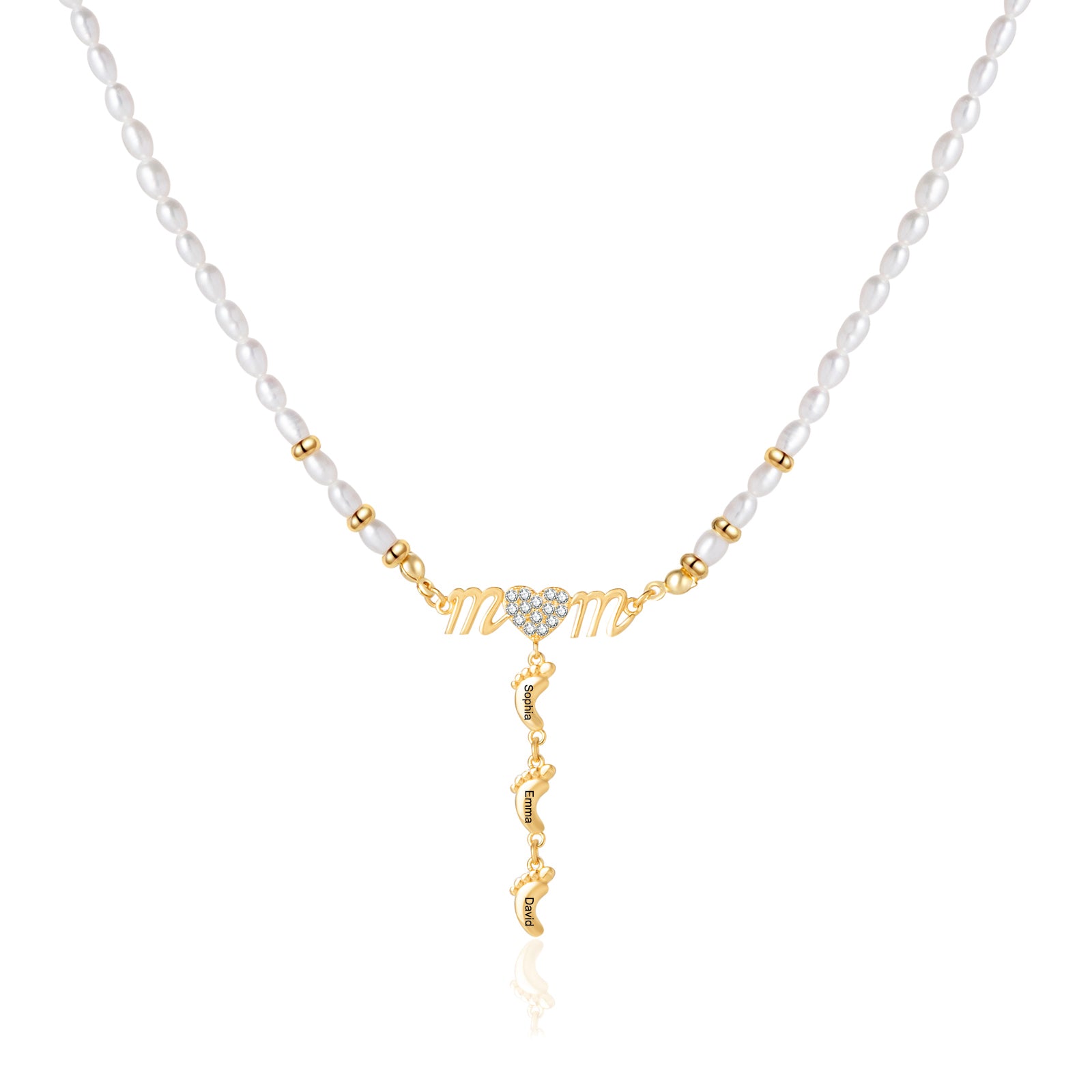 Natural Freshwater Rice Beads Personalized Mom Necklace with Baby Foot Pendant