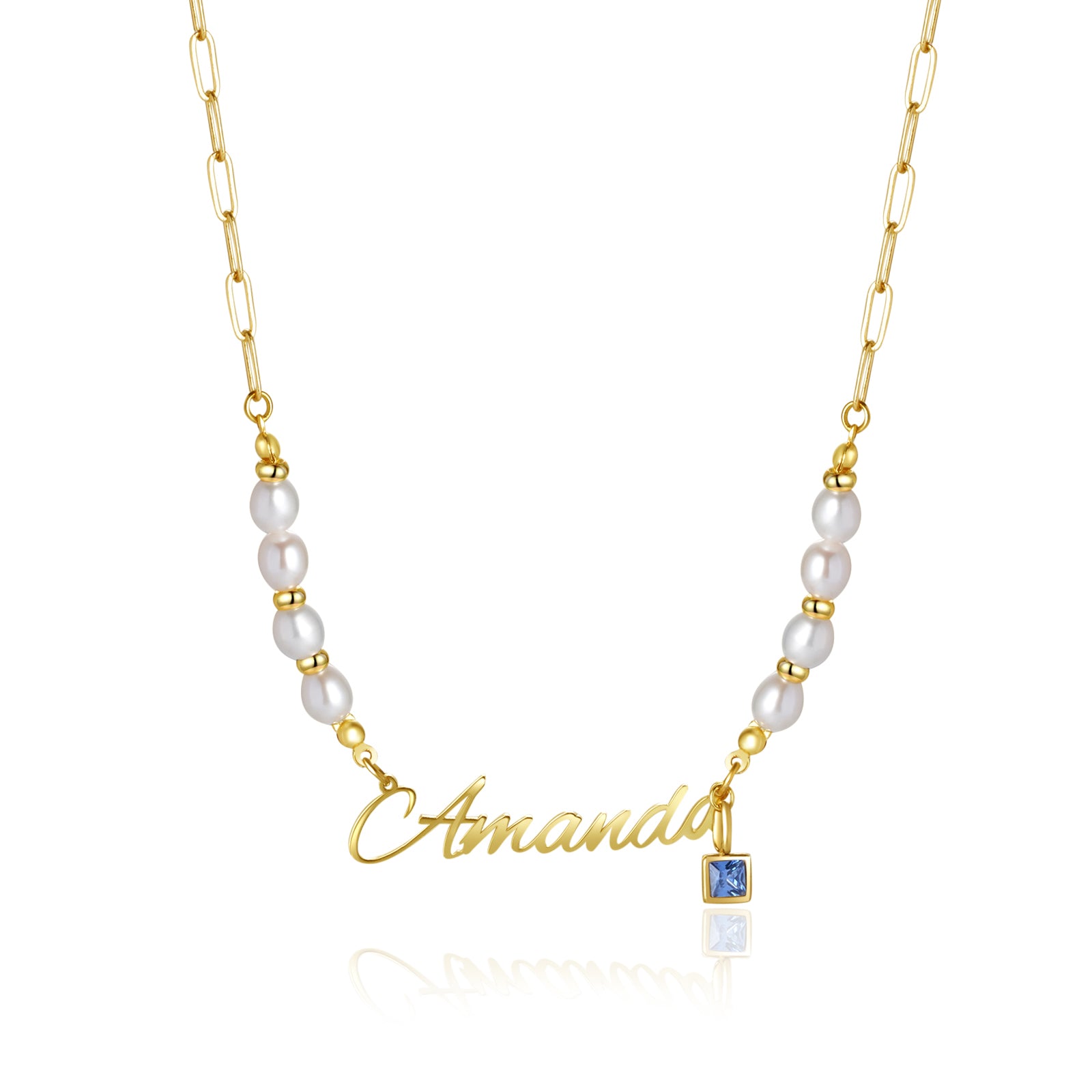Personalized Name and Birthstone Necklace - 5.5-6mm Natural Freshwater Pearl Necklace