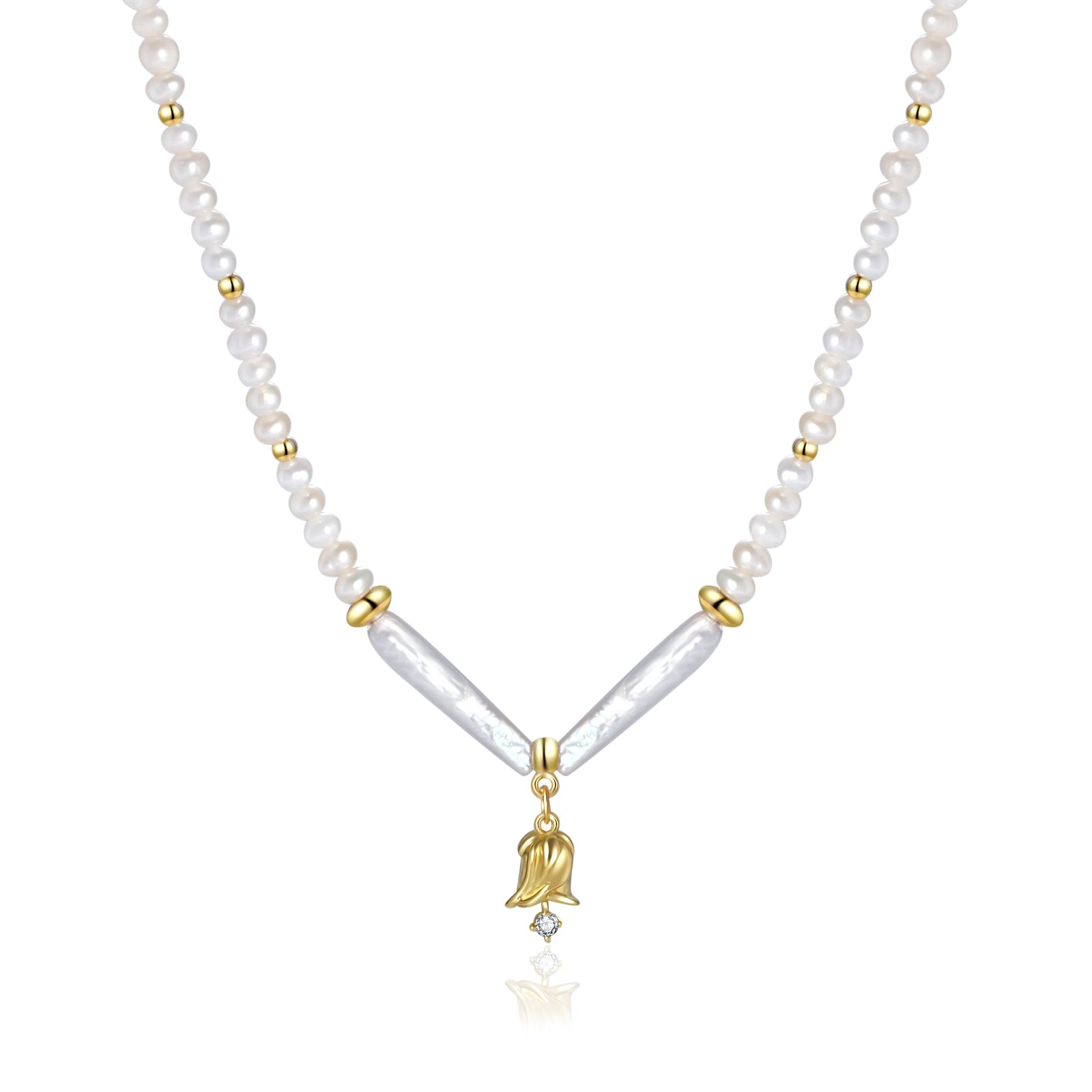 Natural Freshwater Biwa Pearls and 7.5-8mm Pearls Personalized Birthday Flower Necklace