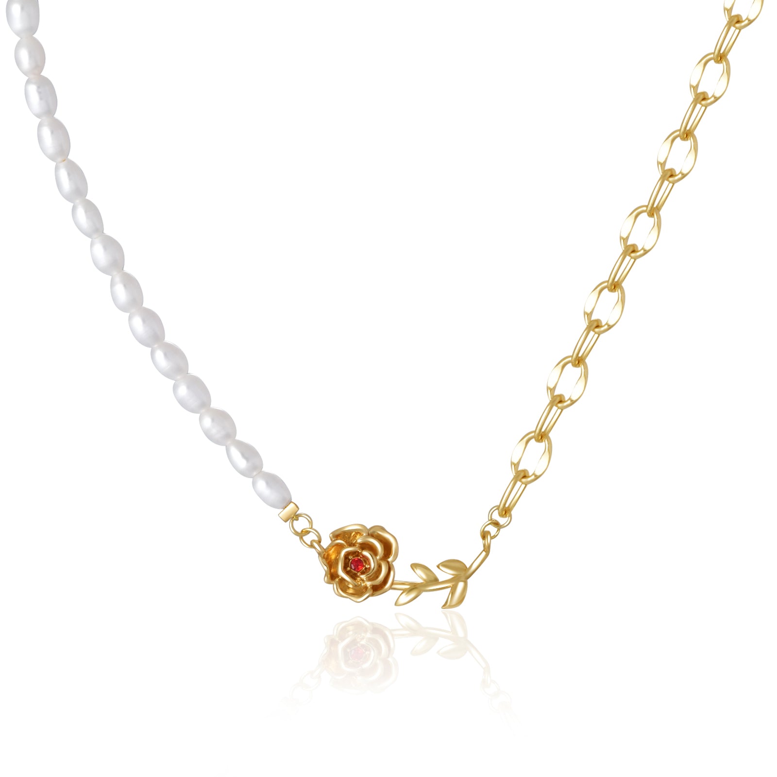 Personalized Natural Freshwater Pearl Birthday Flower Necklace