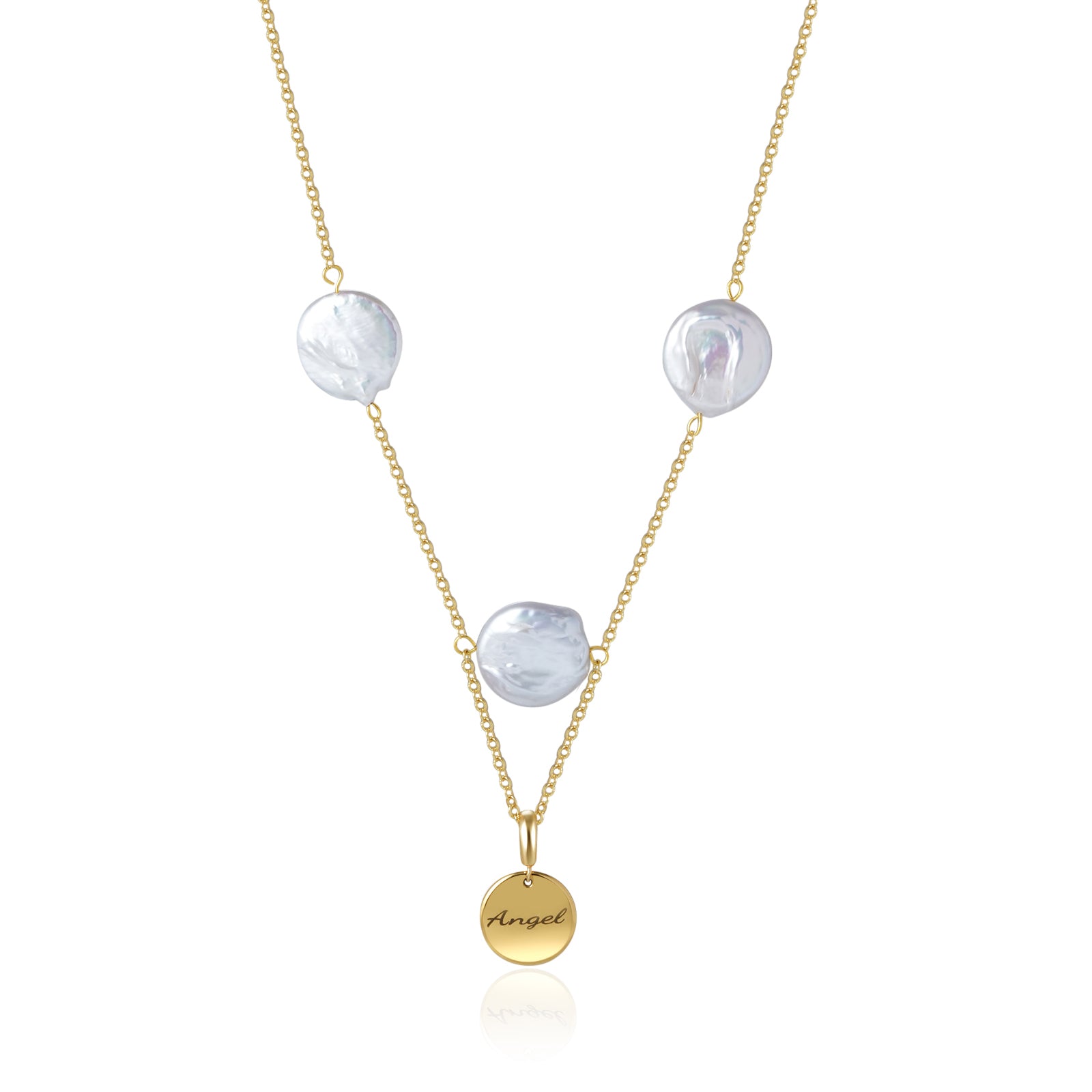 Baroque Pearl Personalized Name Disc Pendant Necklace