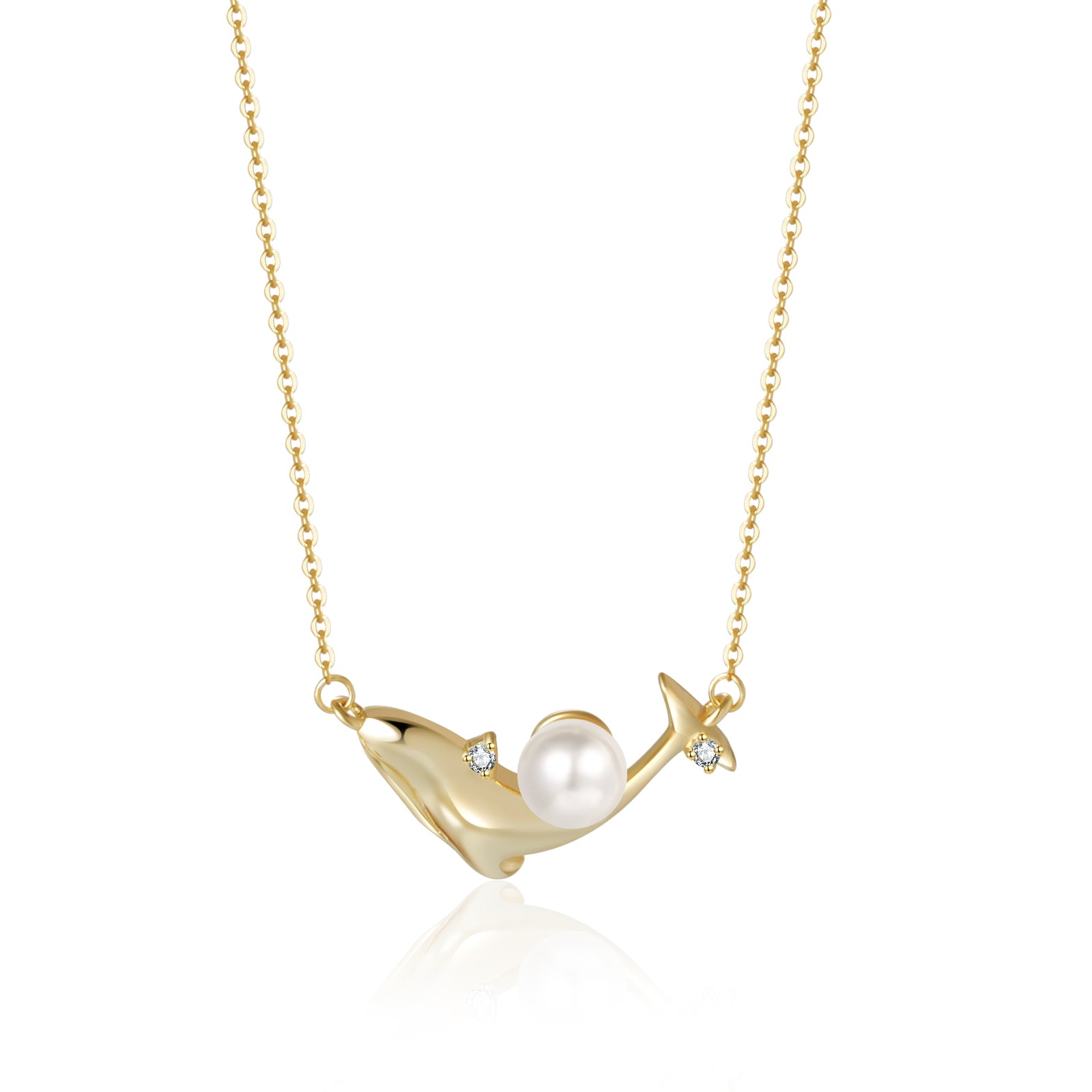 Personalized Round Freshwater Pearl Dolphin Necklace with Custom Name Disc