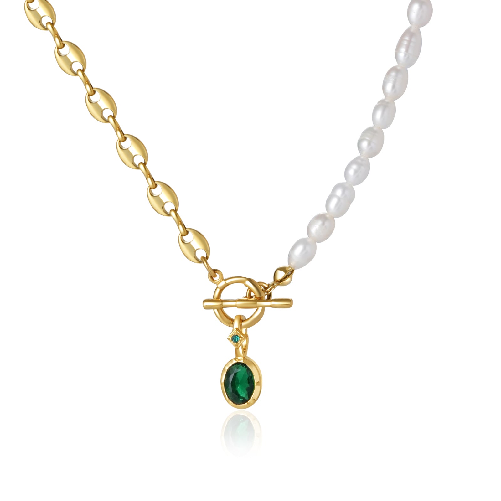 Personalized Birthstone Toggle Necklace - Natural Freshwater Pearl Pig Nose Chain Necklace