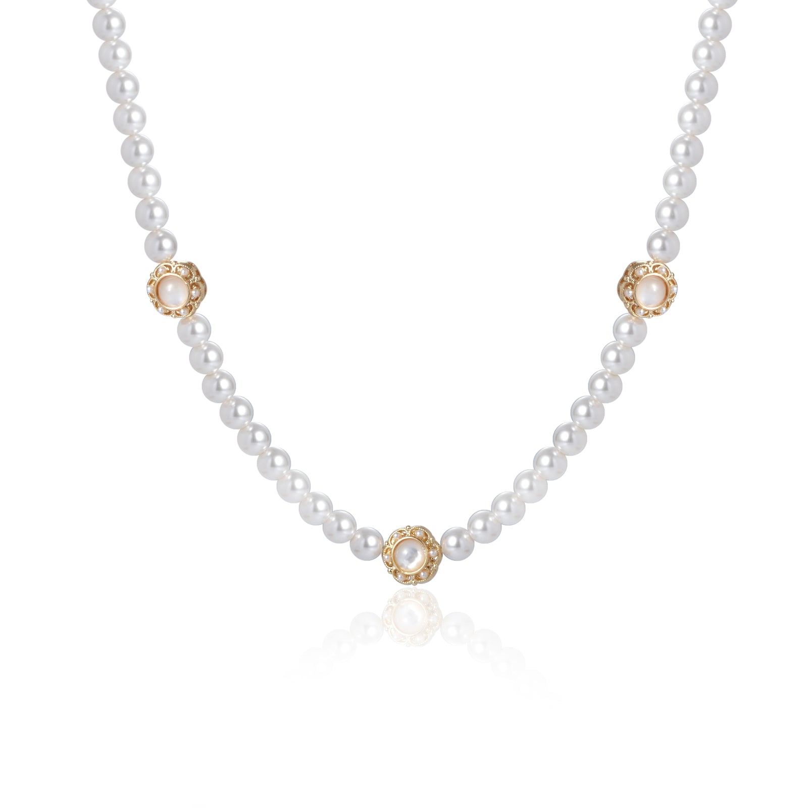 7.5-8mm Round Pearl Vintage Flower Necklace