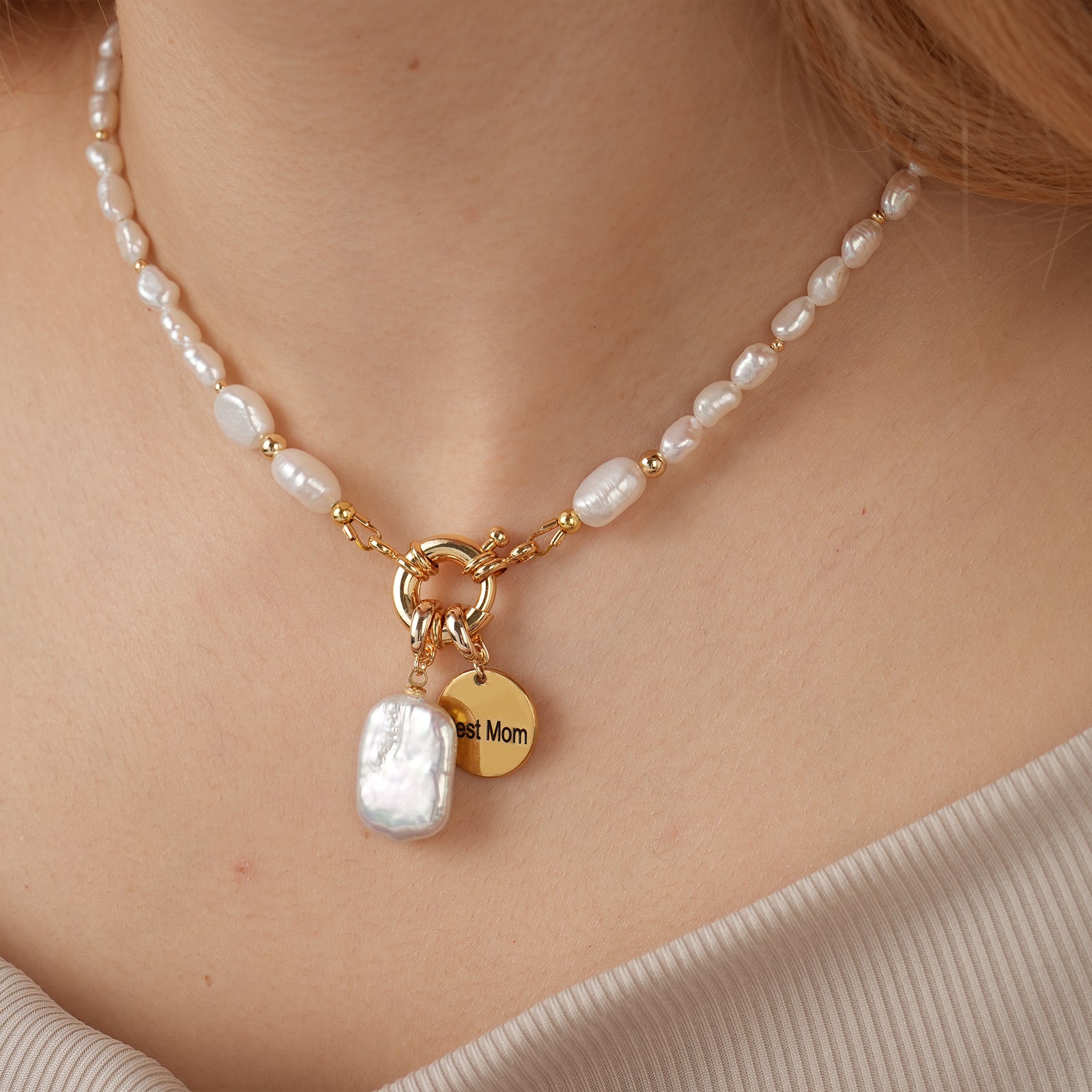 Personalized Baroque Pearl Necklace with Custom Name Disc