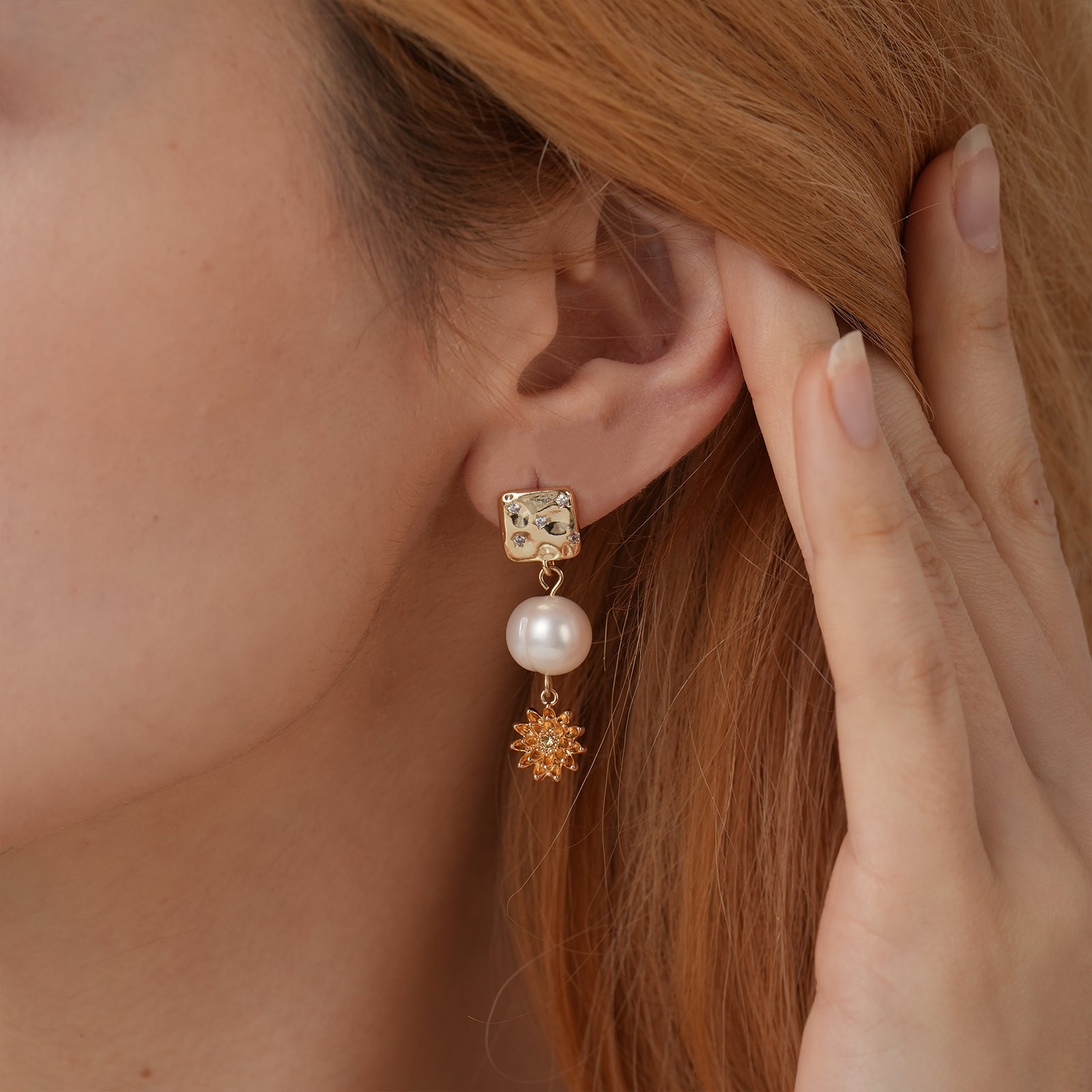 Natural Freshwater Pearls Personalized Birthstone and Birth Flower Dangle Earrings