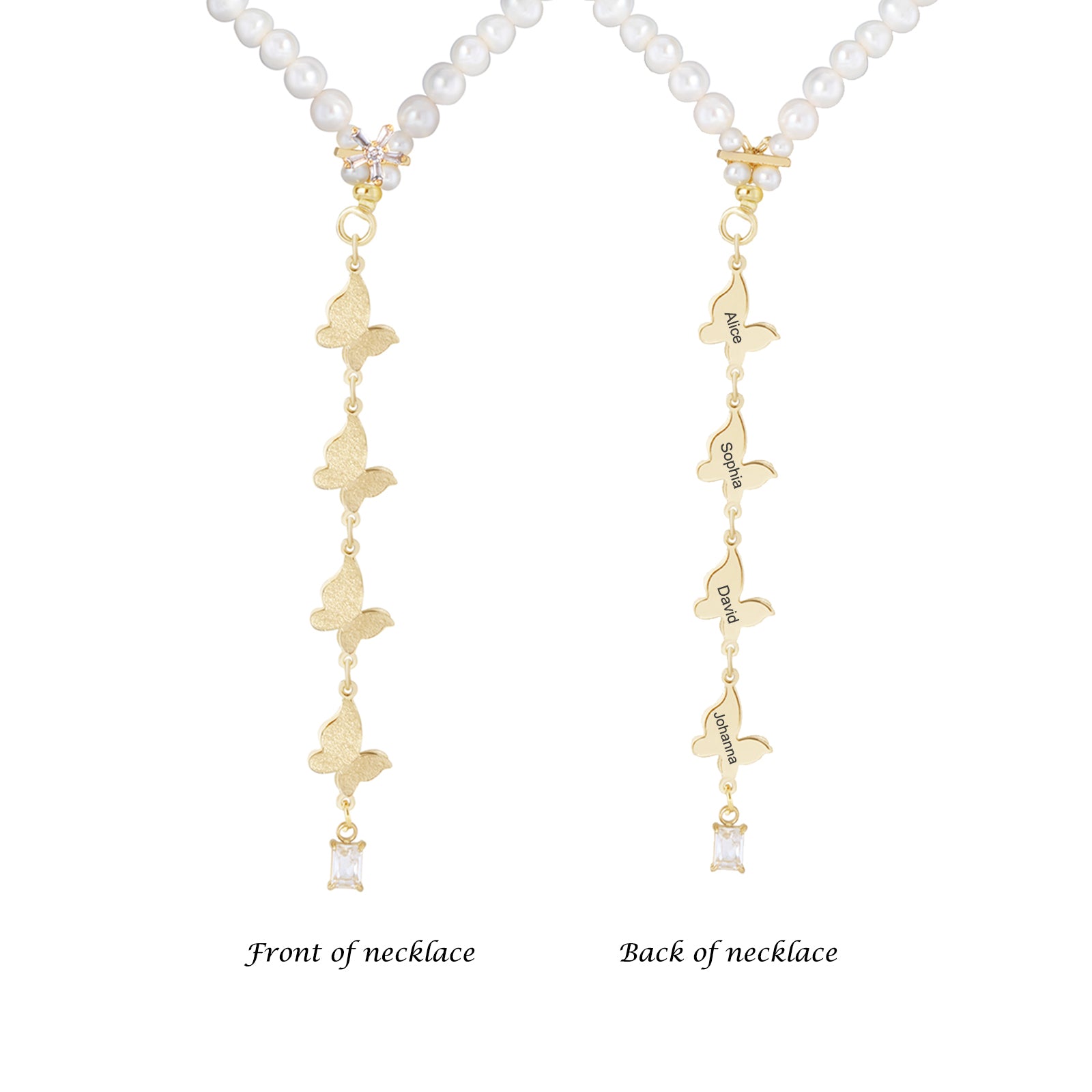 Personalized Birthstone Necklace - 7.5-8mm Natural Freshwater Pearl Butterfly Pendant Necklace