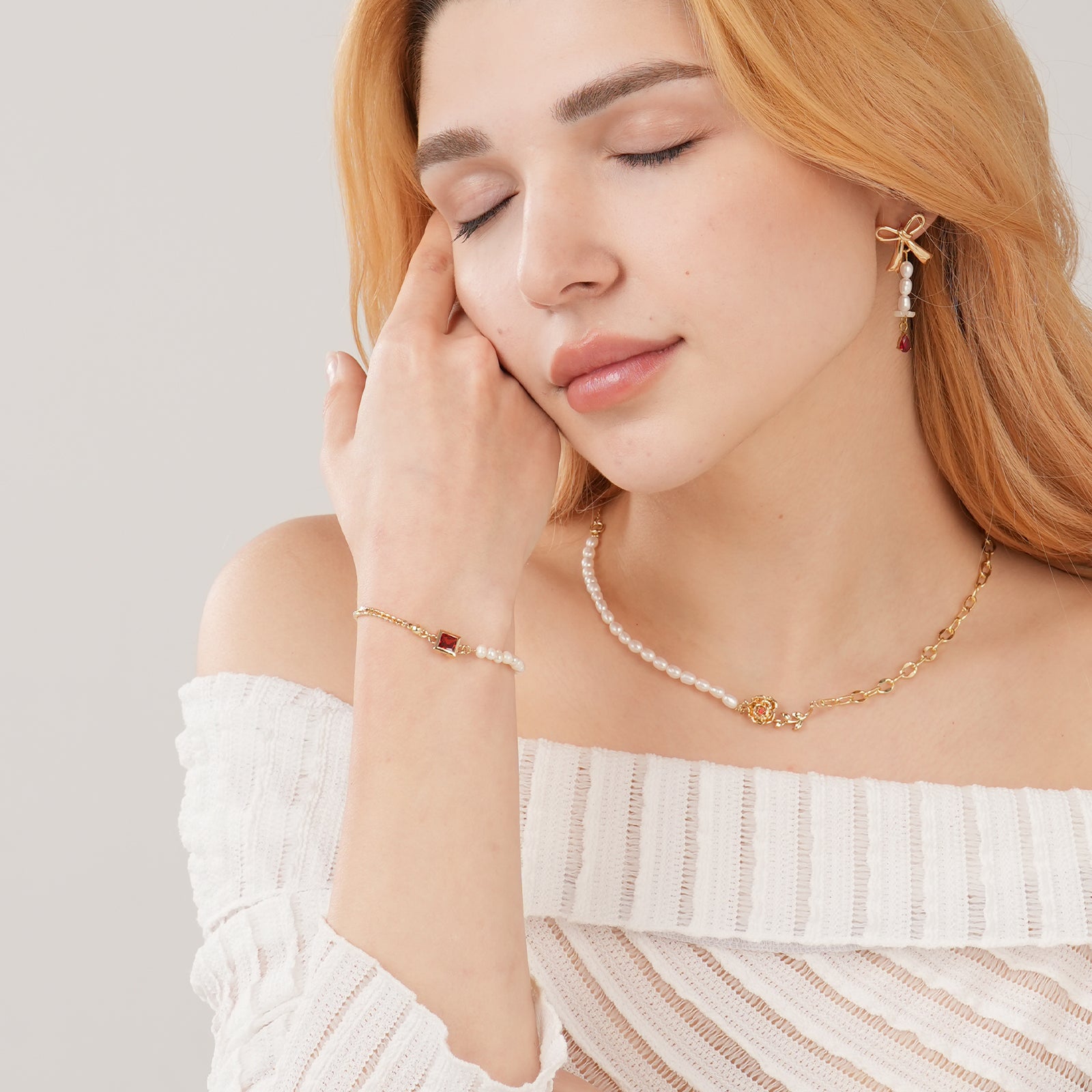 Freshwater Pearl 14K Gold Double Chain Personalized Birthstone Bracelet