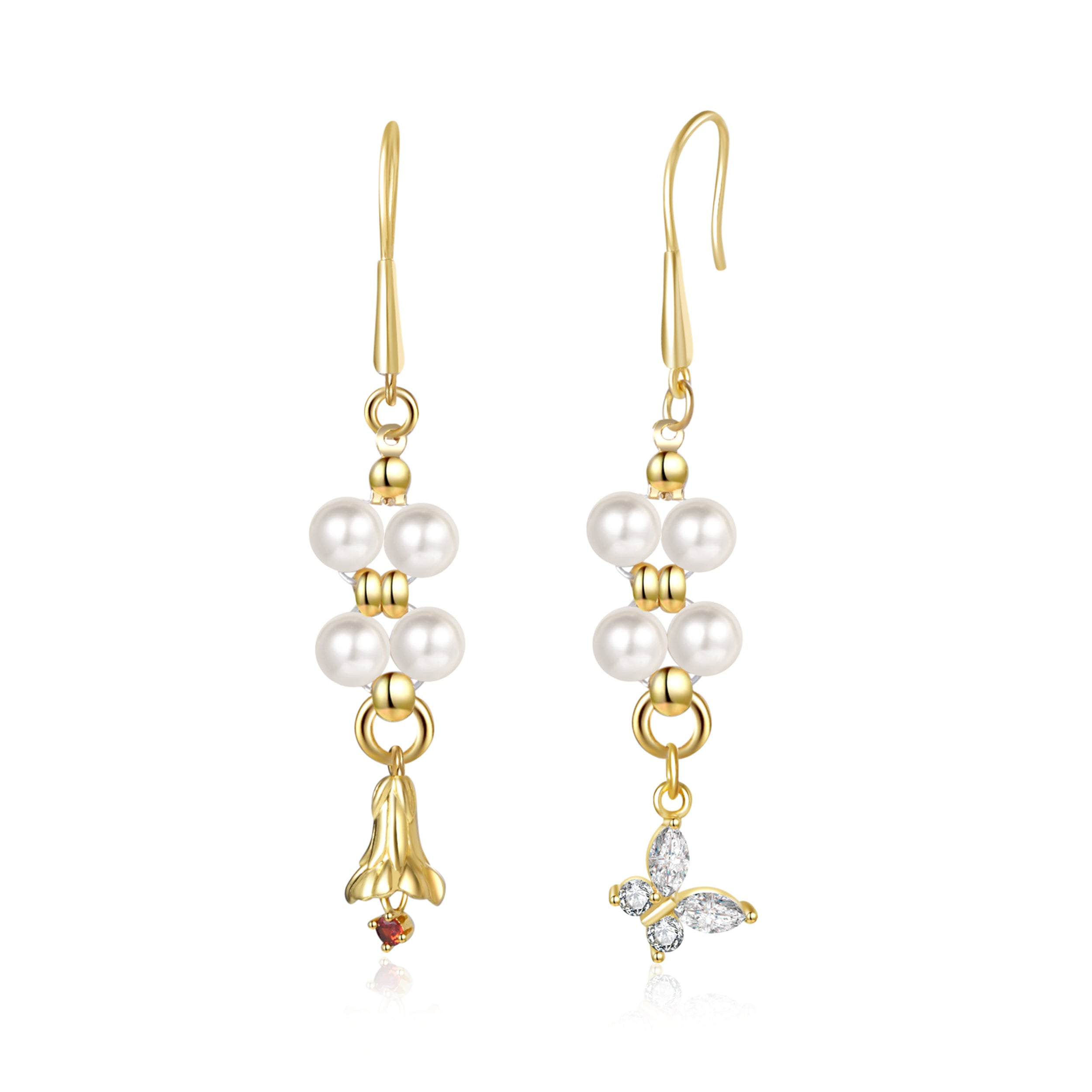 Natural Freshwater Pearls Personalized Birthday Flower Butterfly Dangle Earrings