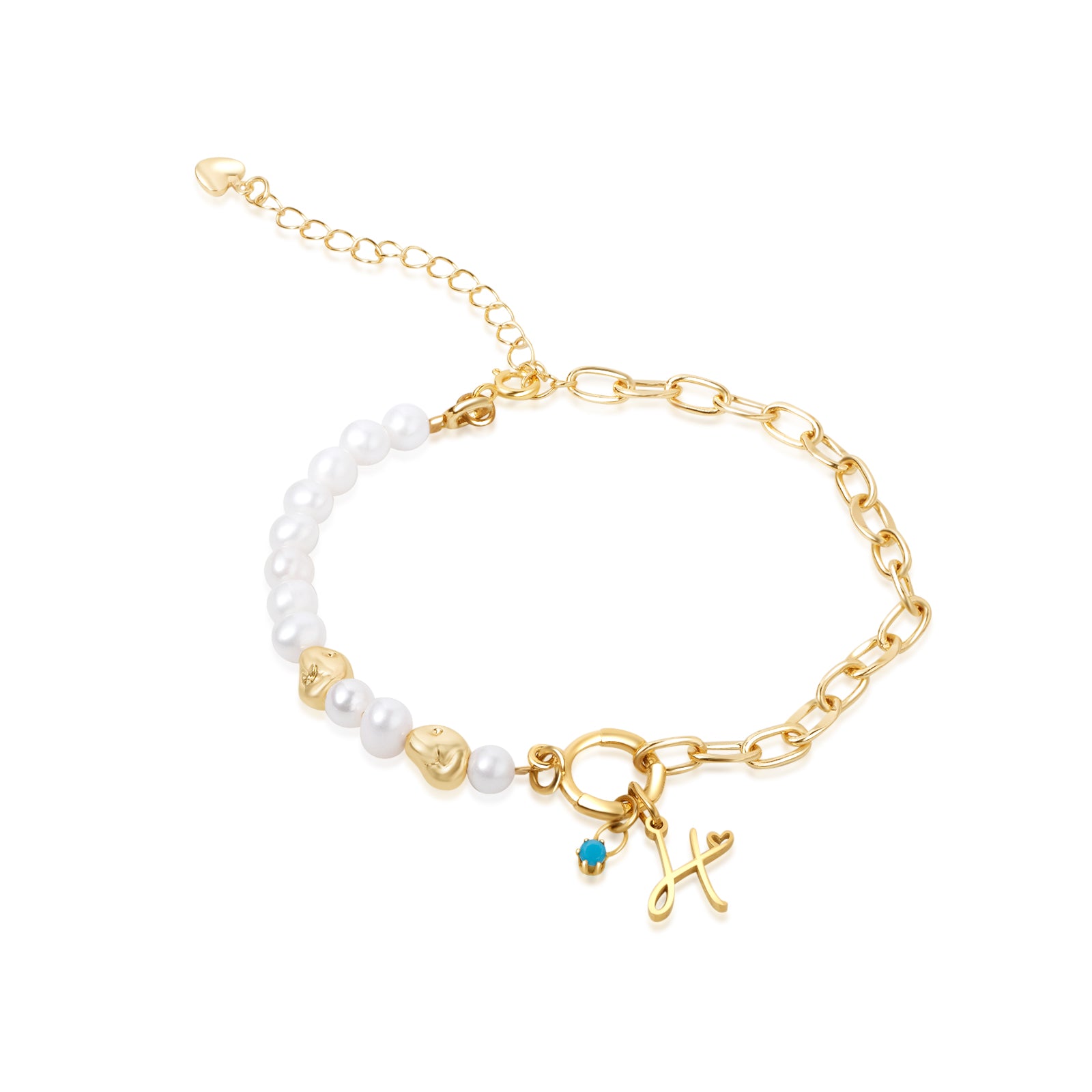 Freshwater Pearl Paperclip Personalized Birthstone and Initial Bracelet