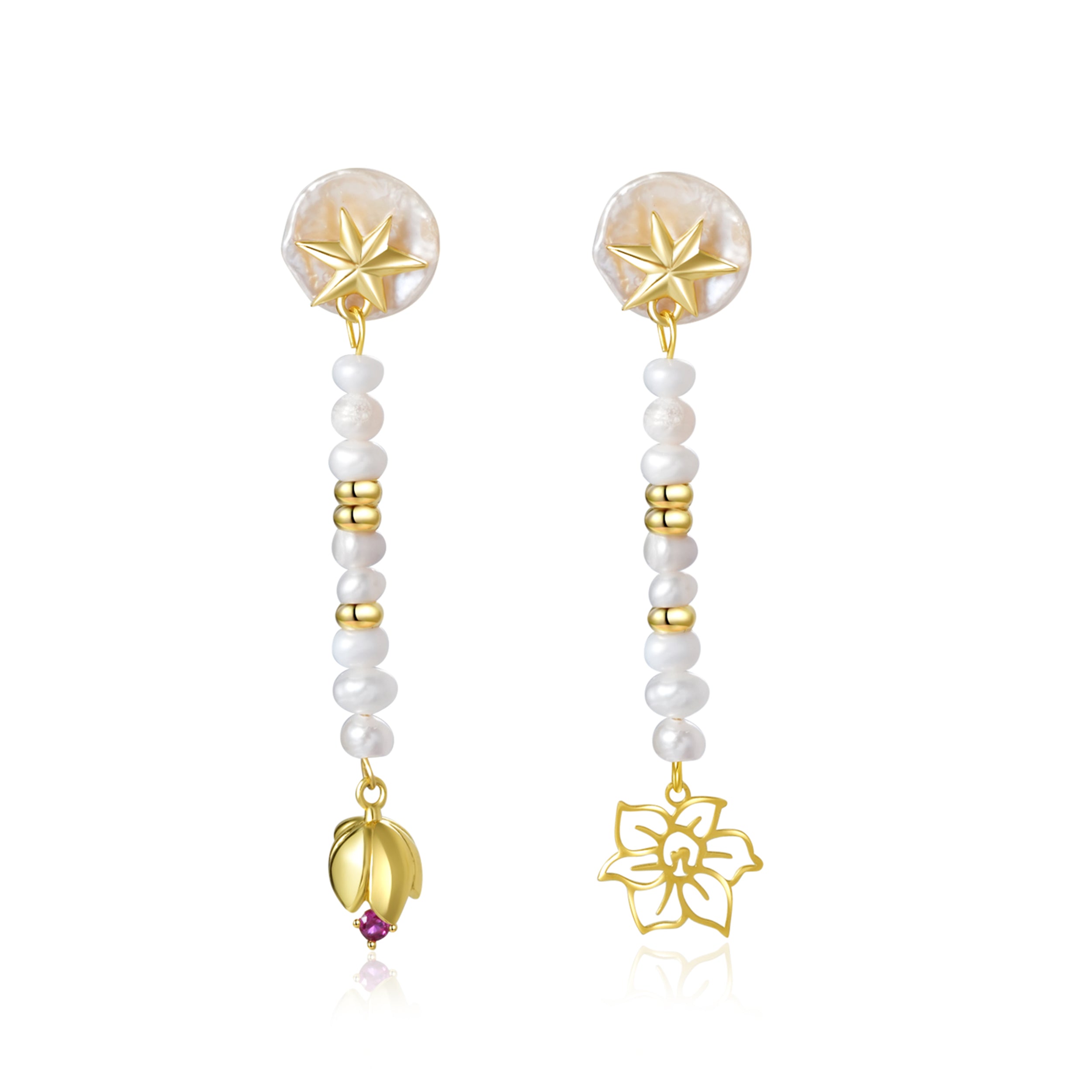 Natural Freshwater Pearls Personalized Birthday Flower Dangle Earrings