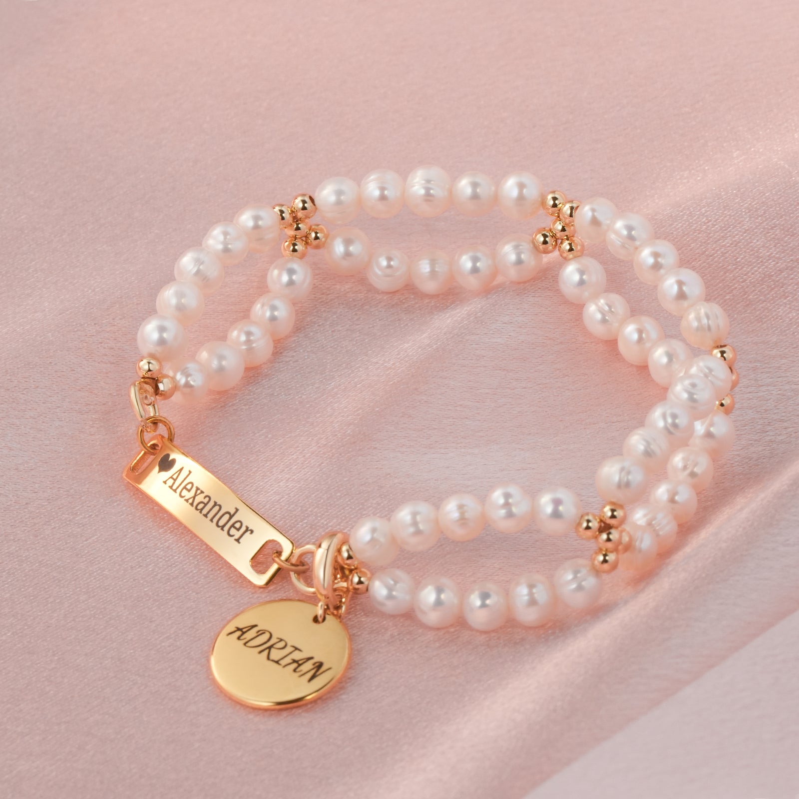 AAA White Freshwater Pearl Personalised Name Bar Strand Charm Pearl Bracelet