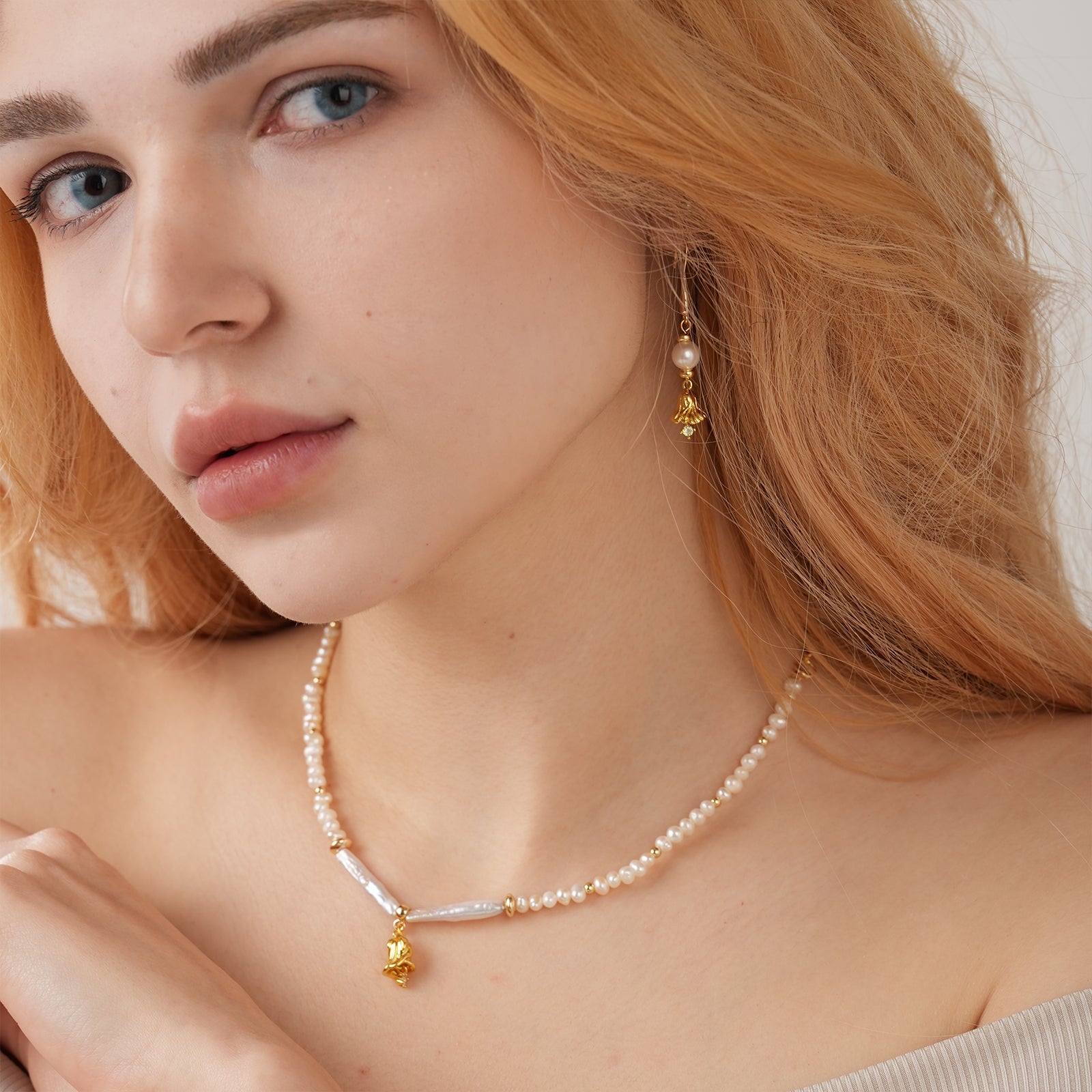 Natural Freshwater Biwa Pearls and 7.5-8mm Pearls Personalized Birthday Flower Necklace