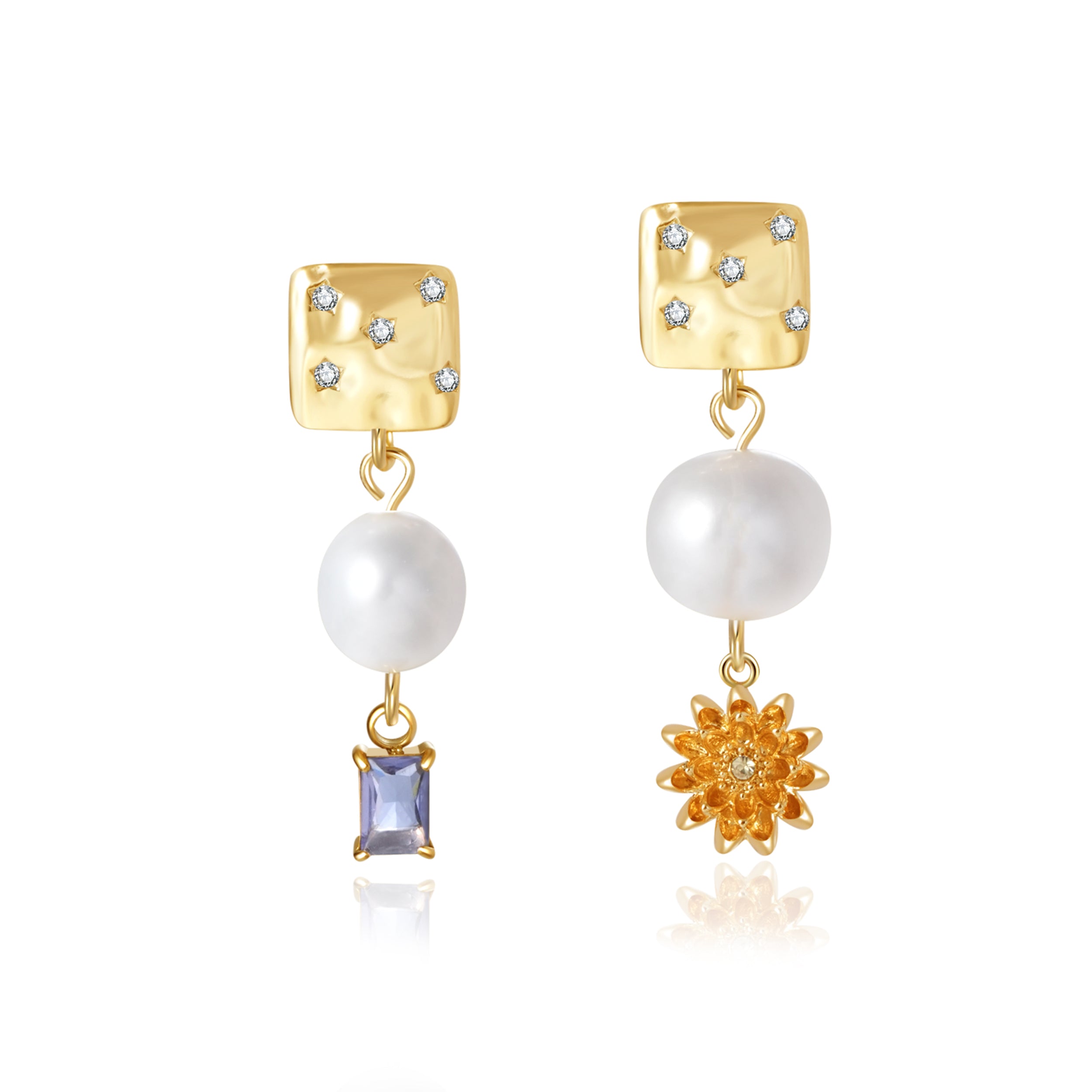 Natural Freshwater Pearls Personalized Birthstone and Birth Flower Dangle Earrings