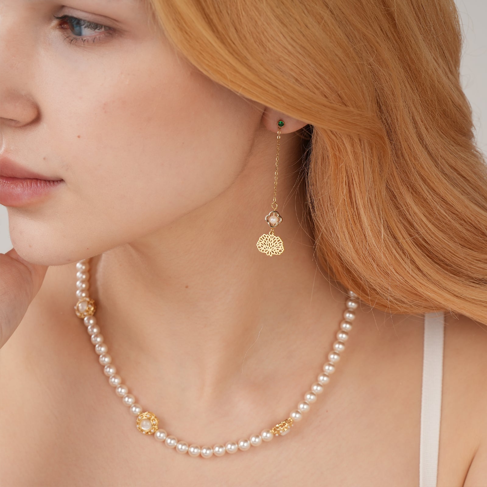 7.5-8mm Round Pearl Vintage Flower Necklace