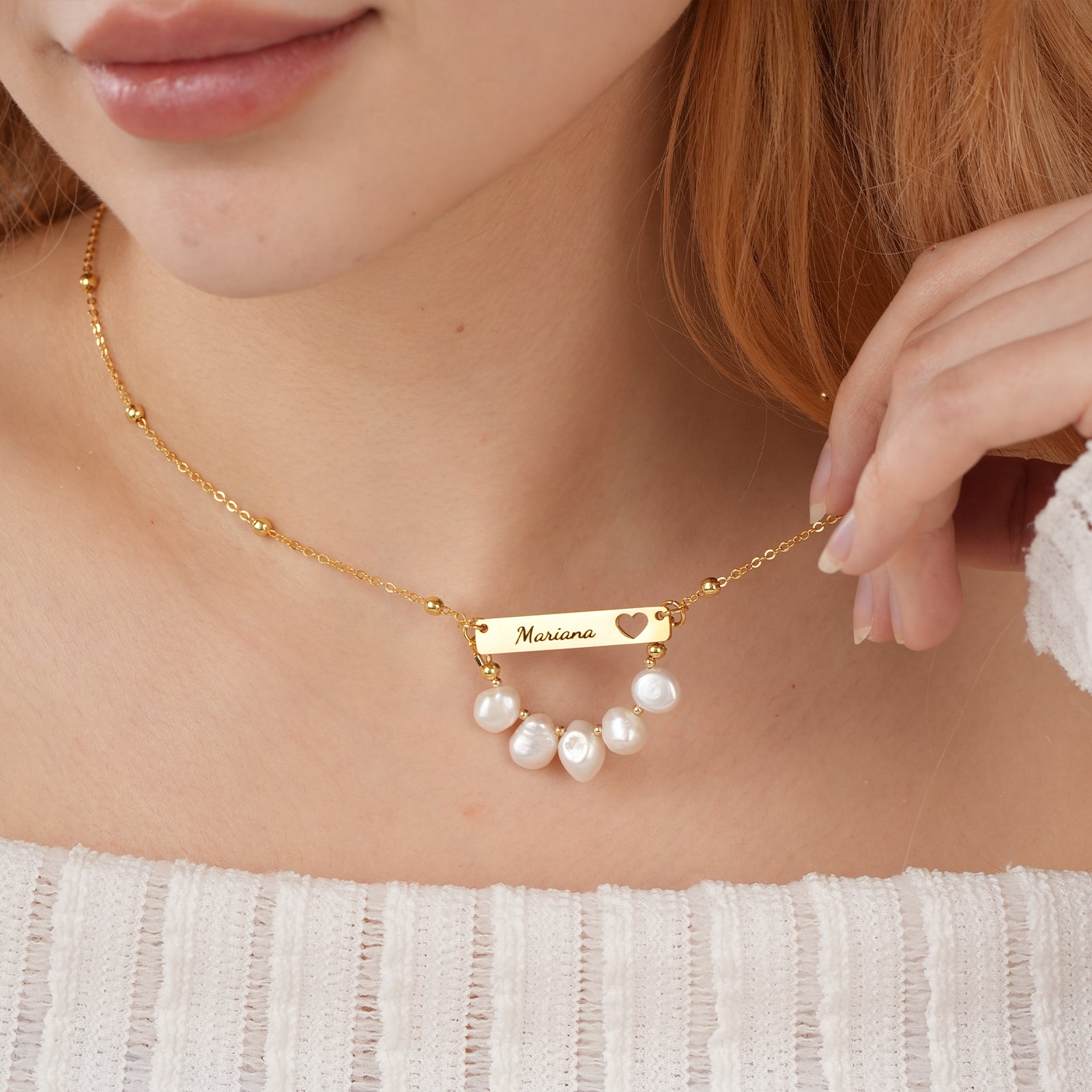 Natural Freshwater Pearl Personalized Name Bar Necklace