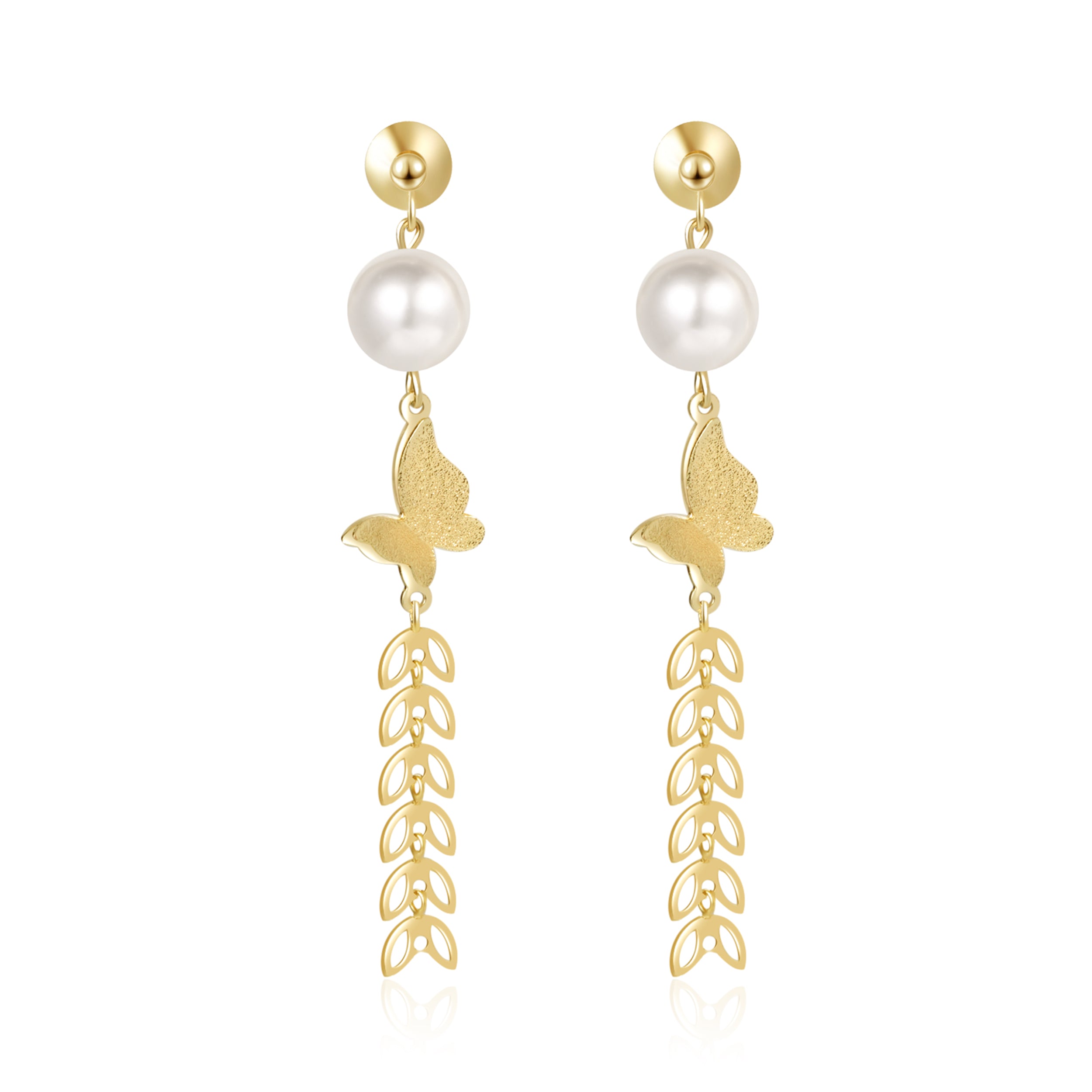 Natural Freshwater Pearl Butterfly Tassel Earrings