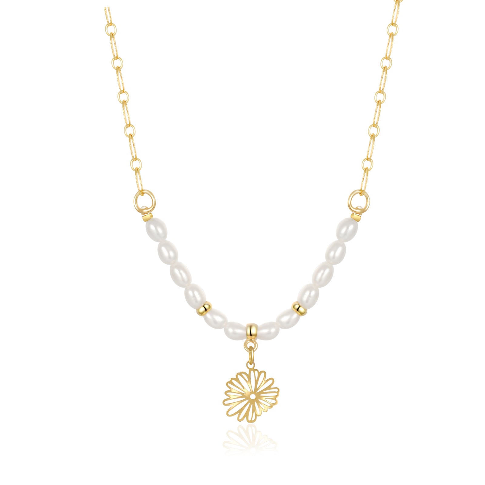 Personalized Birth Flower Natural Freshwater Rice Pearl Necklace