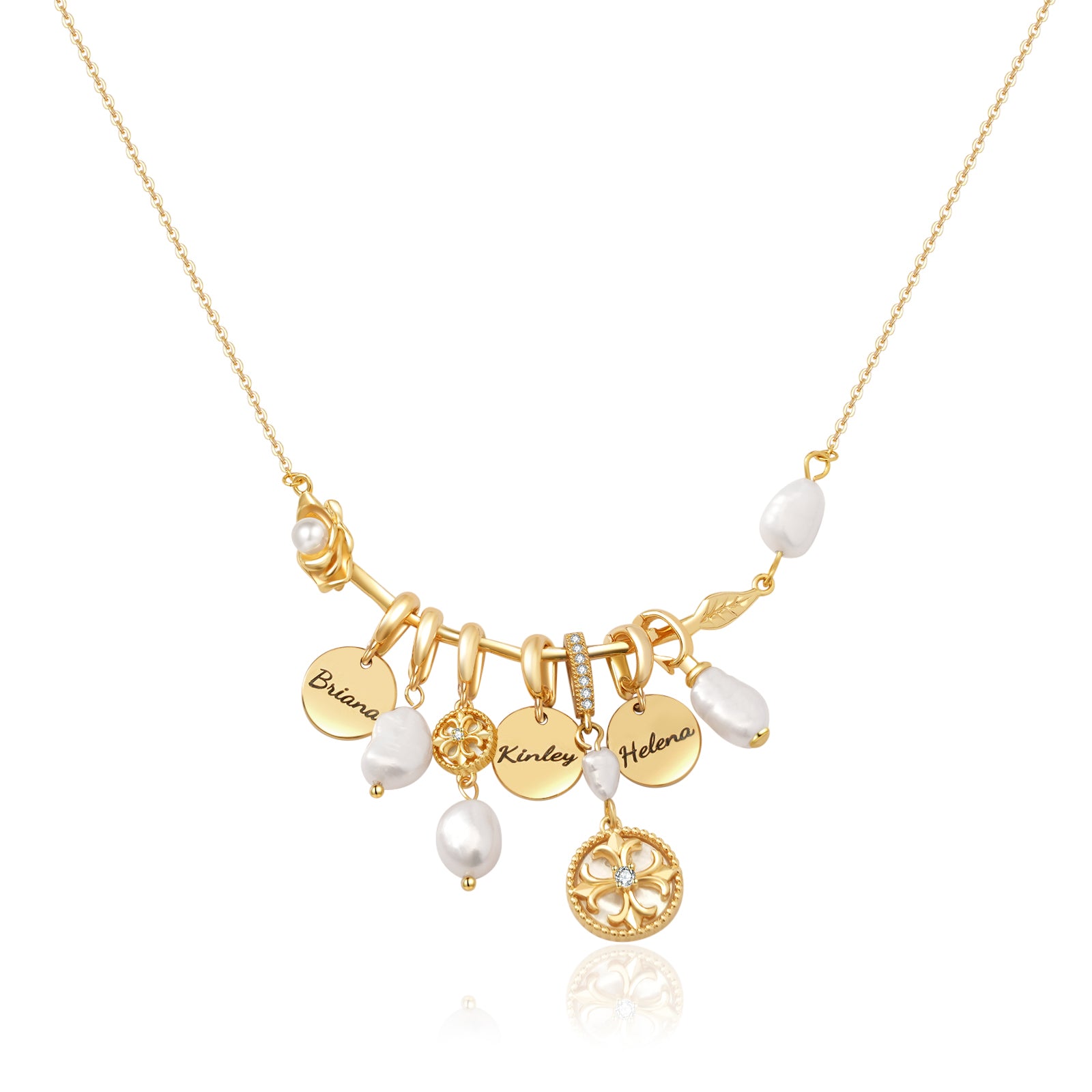PersonalizedFamilyNameDiscPendant-NaturalFreshwaterPearlFlowerBranchNecklace