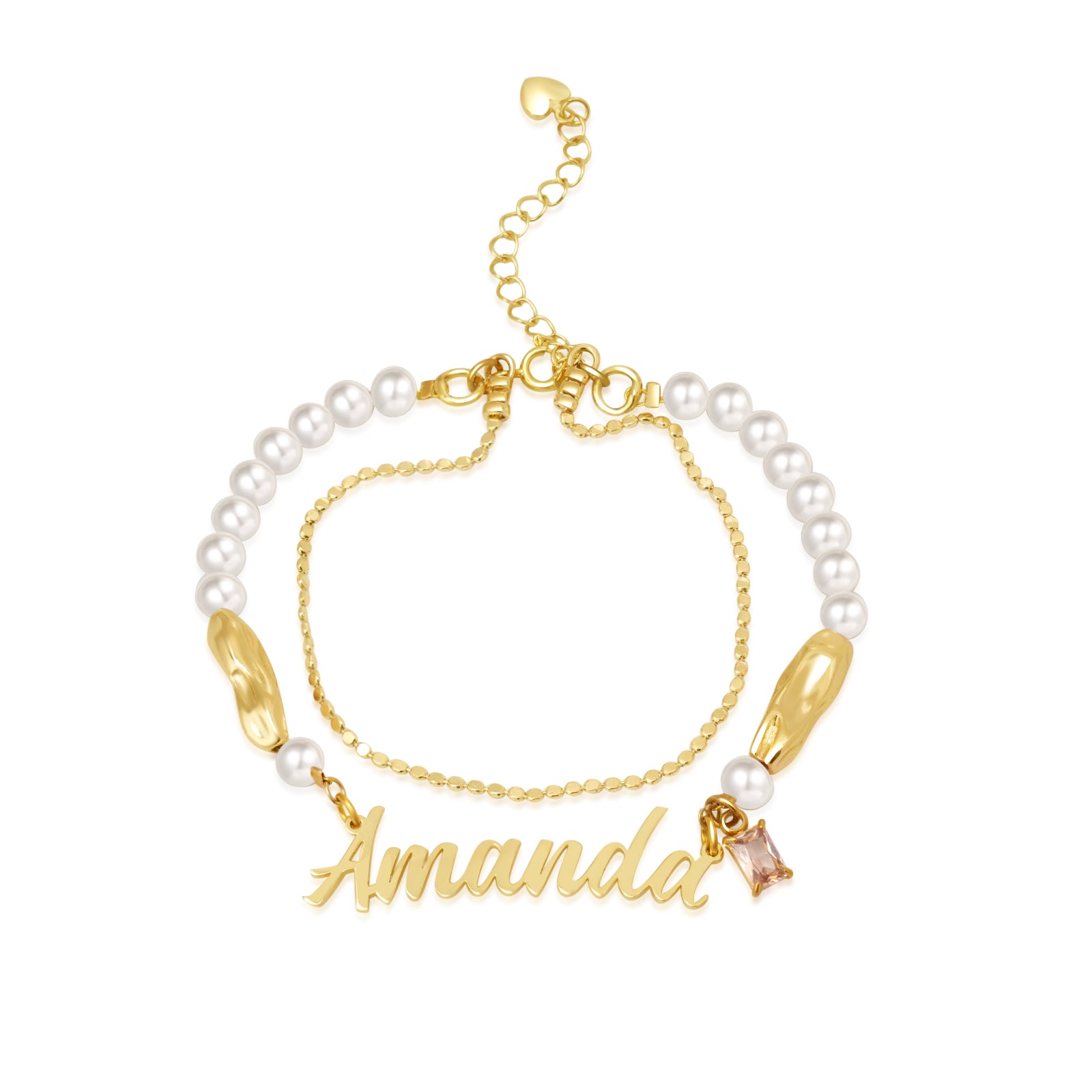Natural Freshwater Pearl Double Layer Personalized Name Birthstone Bracelet