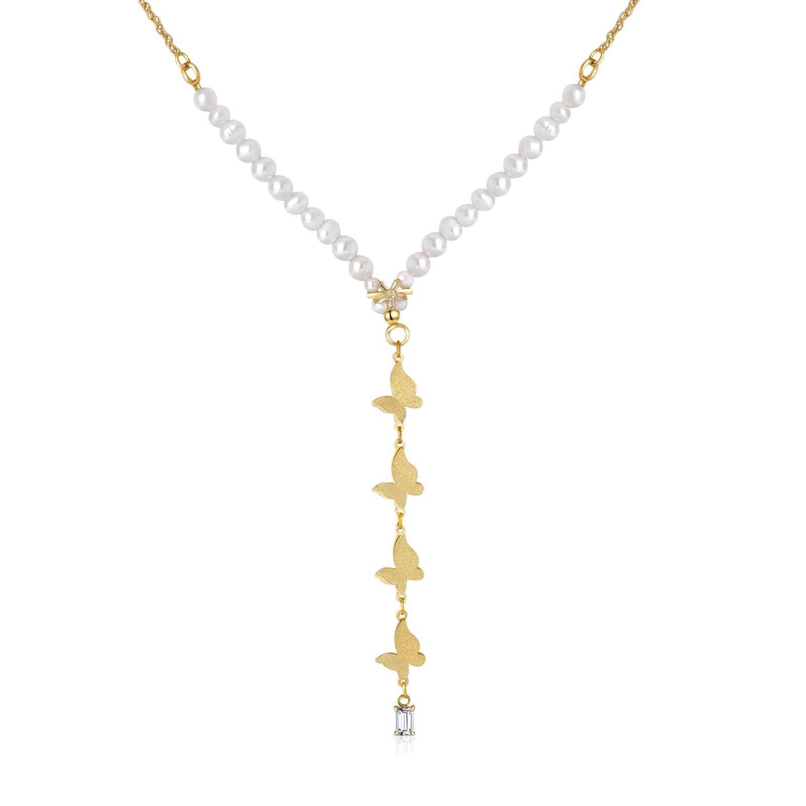 Personalized Birthstone Necklace - 7.5-8mm Natural Freshwater Pearl Butterfly Pendant Necklace