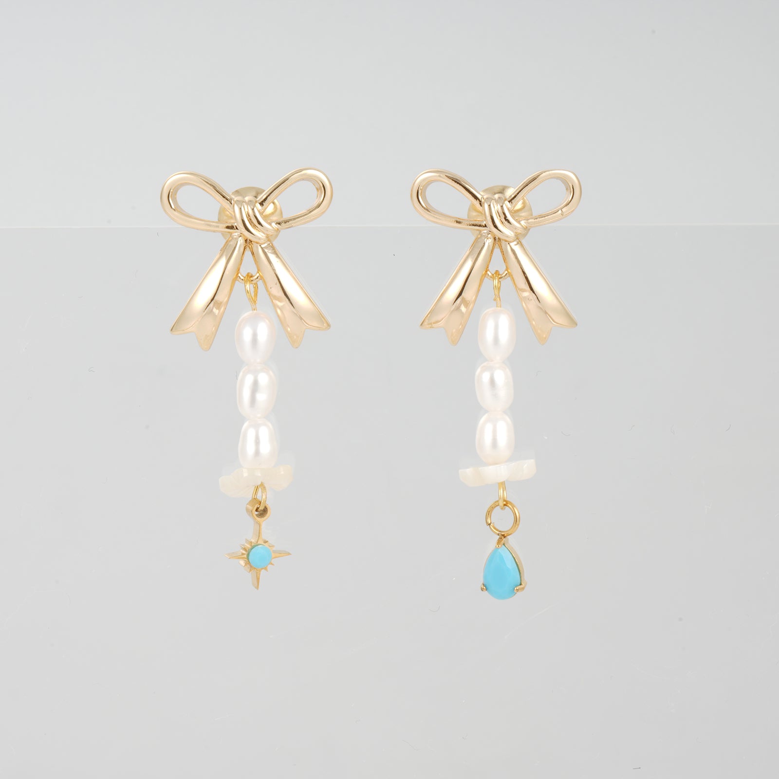 Natural Freshwater Pearl Bow Turquoise Dangle Earrings